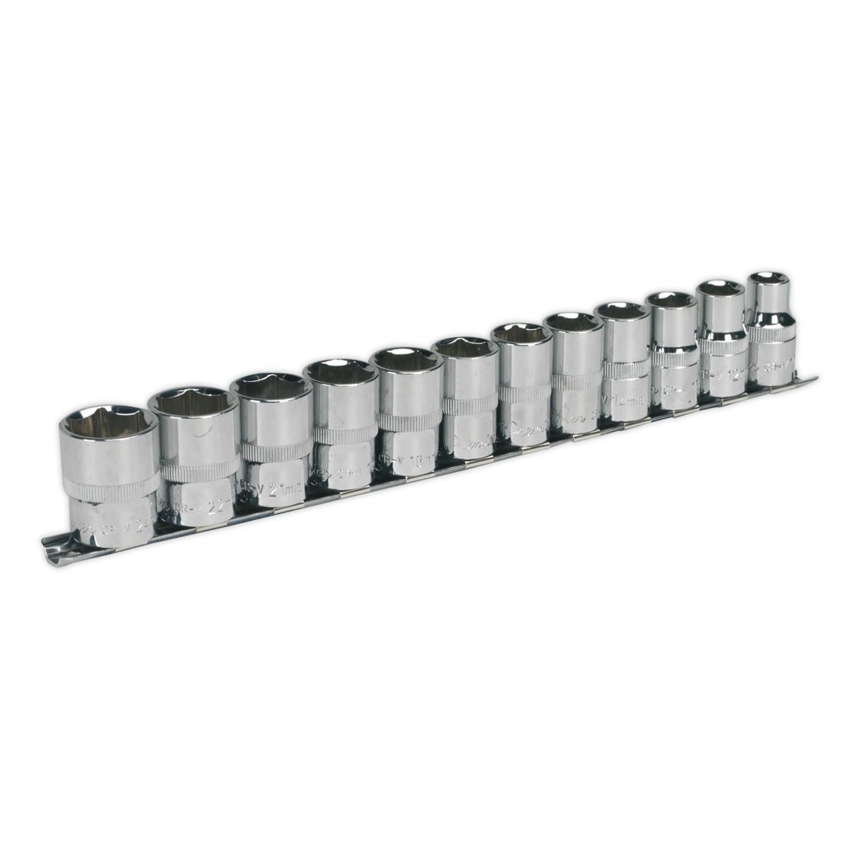 Sealey Metric Socket Set 12pc 1/2"Sq Drive 6pt WallDrive Standard Length AK2695