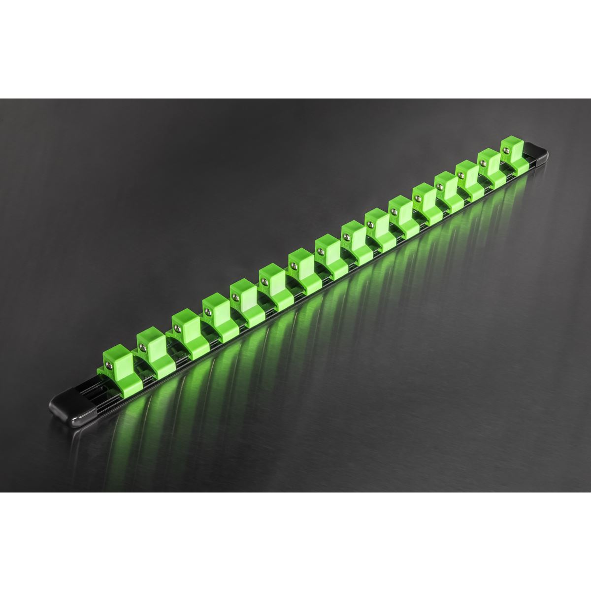 Sealey Socket Retaining Rail with 16 Clips 1/2"Sq Drive - Hi-Vis Green AK27054HV