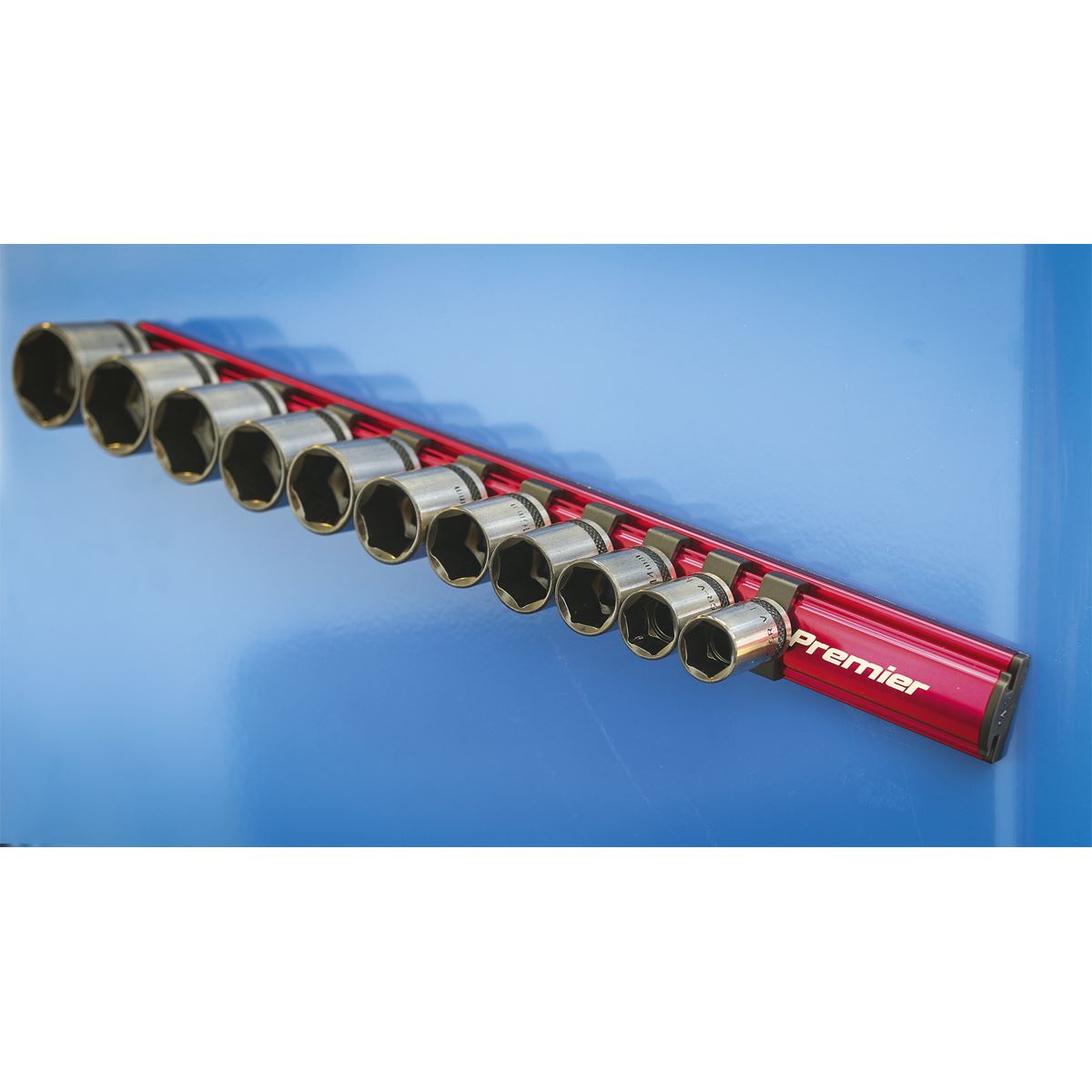 Sealey Magnetic Socket Retaining Rail 3/8"Sq Drive 12 Clips AK27083