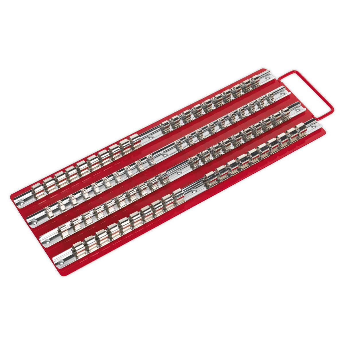 Sealey Socket Rail Tray Red 1/4" 3/8" & 1/2"D Four 430mm Rails With Clips AK271