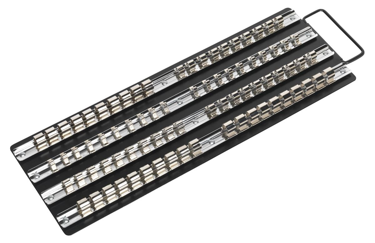 Sealey Socket Rail Tray Black 1/4" 3/8" 1/2" Four 430mm Rails With Clips AK271B