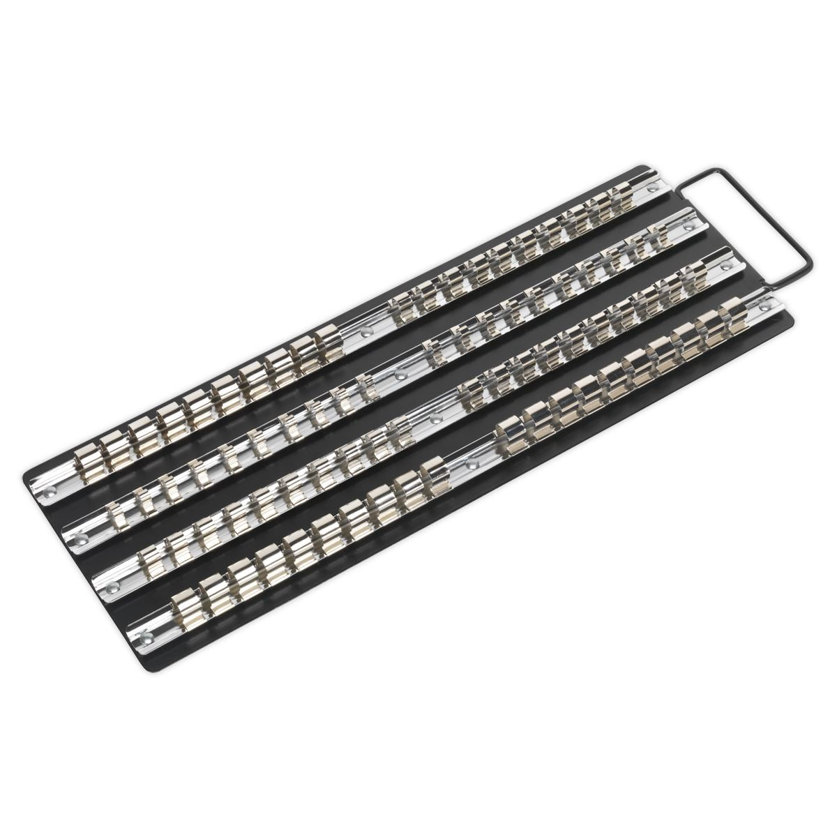 Sealey Socket Rail Tray Black 1/4" 3/8" 1/2" Four 430mm Rails With Clips AK271B