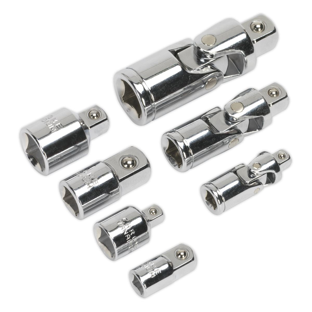 Sealey Universal Joint & Socket Adaptor Set 7pc 1/4" 3/8" & 1/2"Sq Drive AK2737
