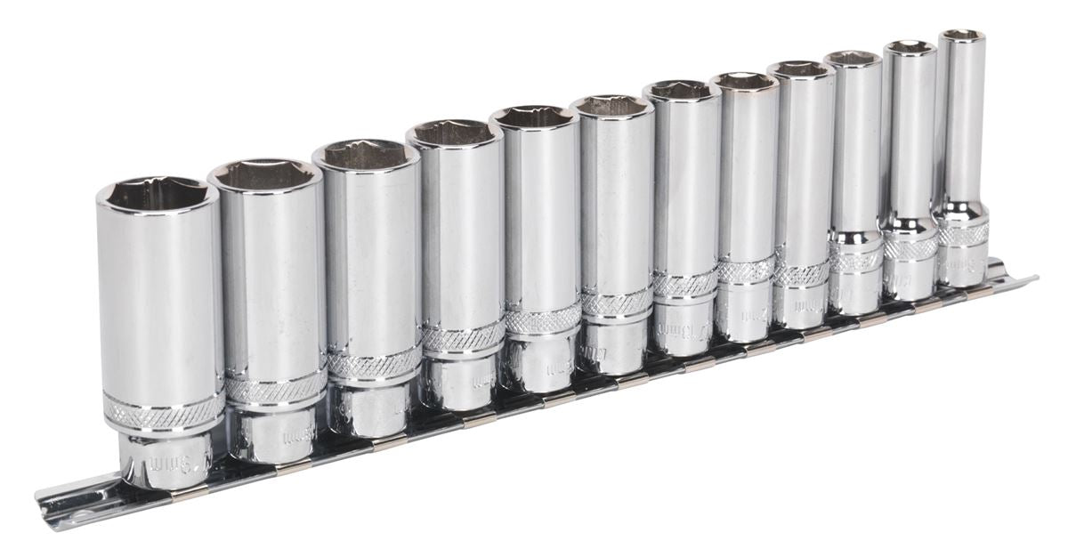 Sealey Metric Socket Set 12pc 3/8"Sq Drive Deep Lock On 6pt Chrome AK2744