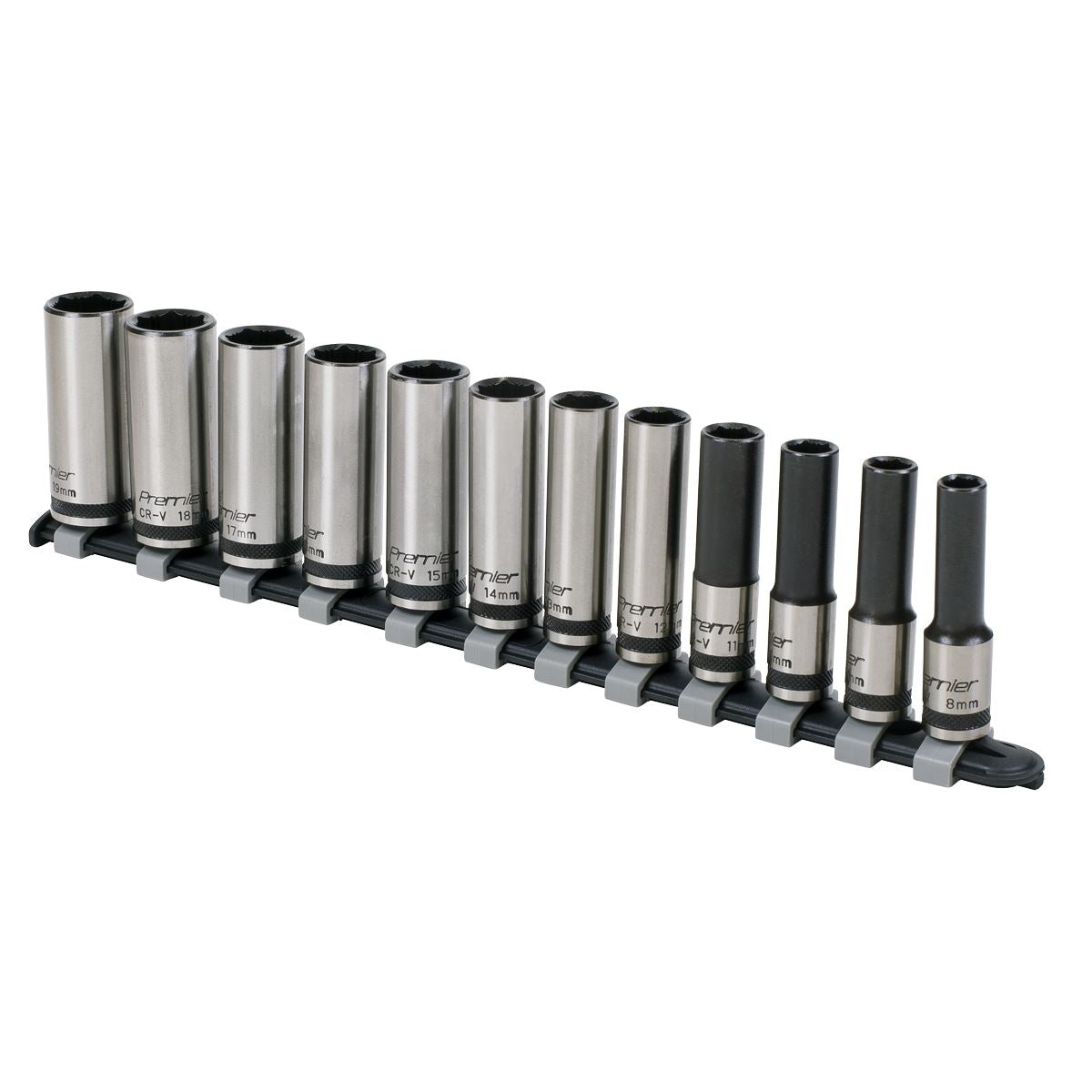 Sealey Metric Socket Set 12pc 3/8" Drive Deep Lock On 6pt Black Series AK2744B