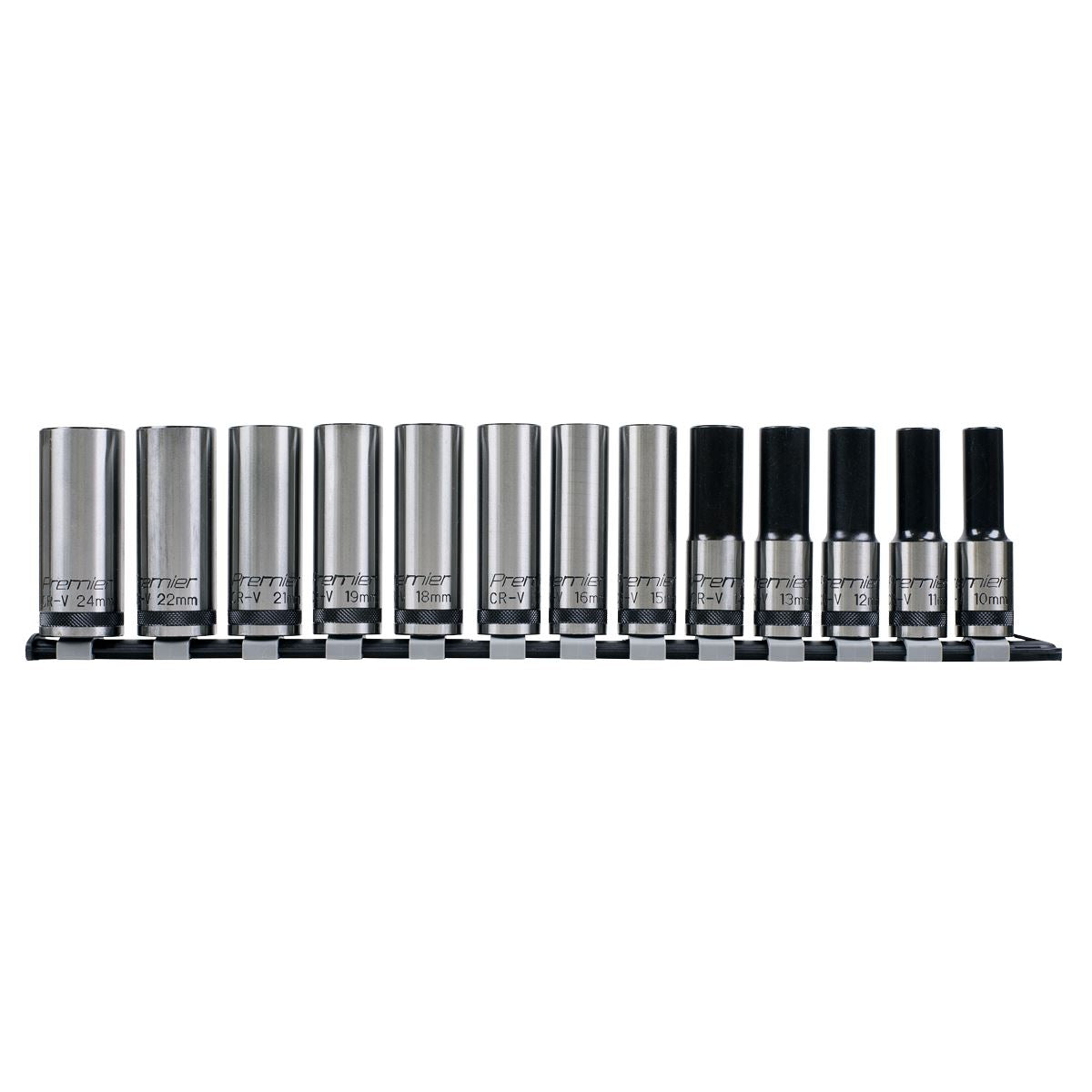 Sealey Metric Socket Set 13pc 1/2"D Deep Lock On 6pt Black Series AK2745B