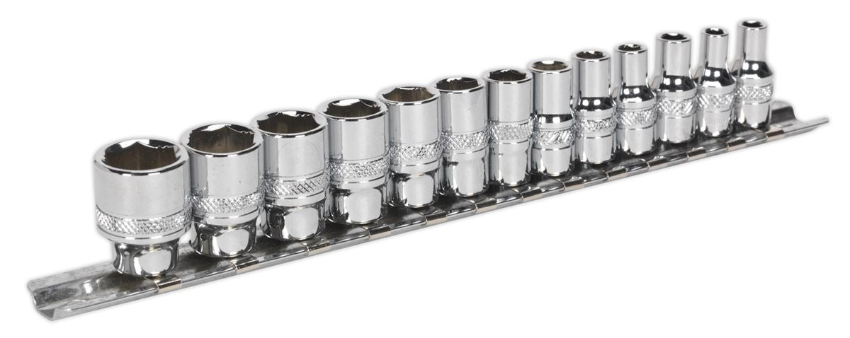 Sealey Metric Socket Set 13pc 1/4"Sq Drive Lock On Chrome 6pt Metric AK2746