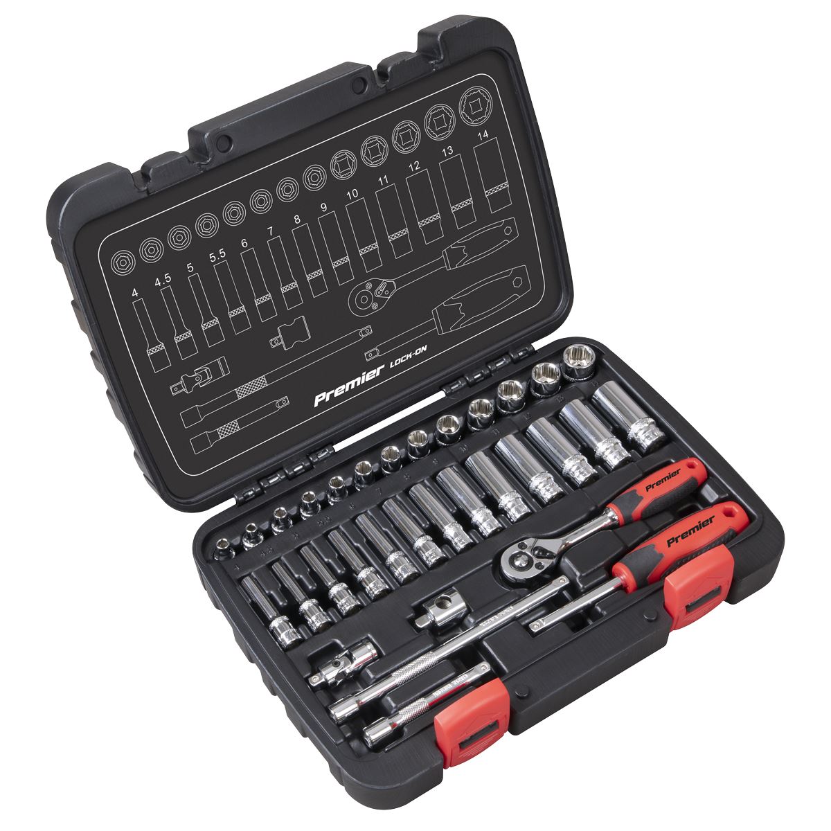 Sealey Metric Socket Set 32pc 1/4"Sq Drive Lock On 6pt Mirror Finish AK27480