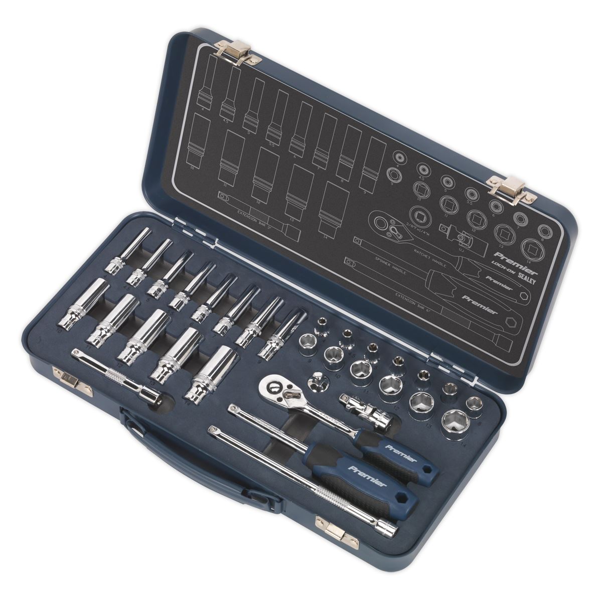 Sealey Metric Socket Set 32pc 1/4"Sq Drive Lock On 6pt Mirror Finish AK27480