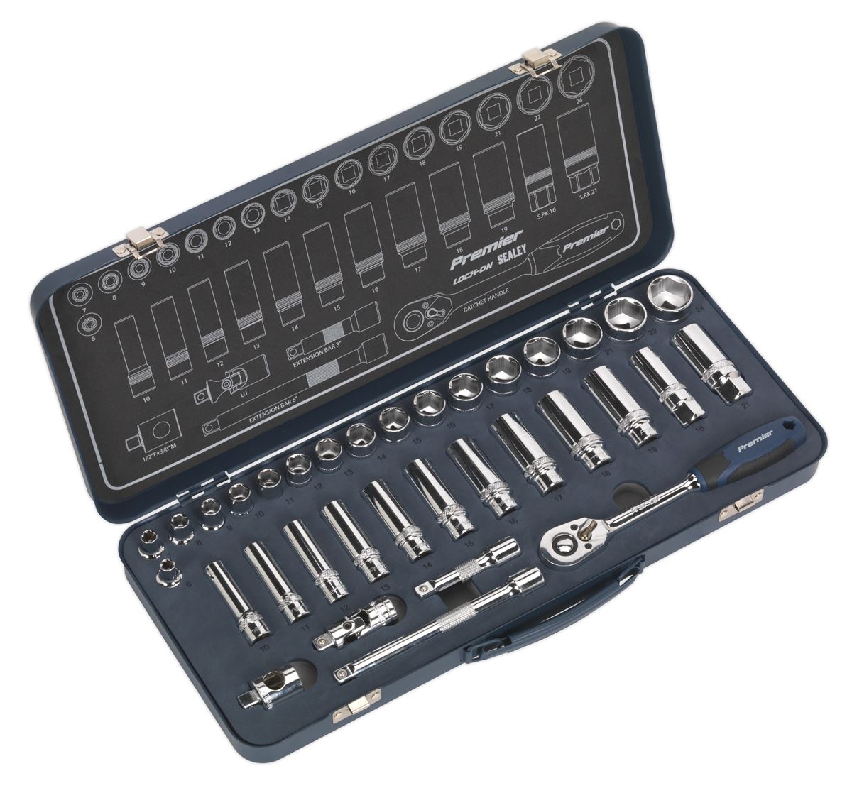 Sealey Metric Socket Set 34pc 3/8"Sq Drive Lock On 6pt Mirror Finish AK27481
