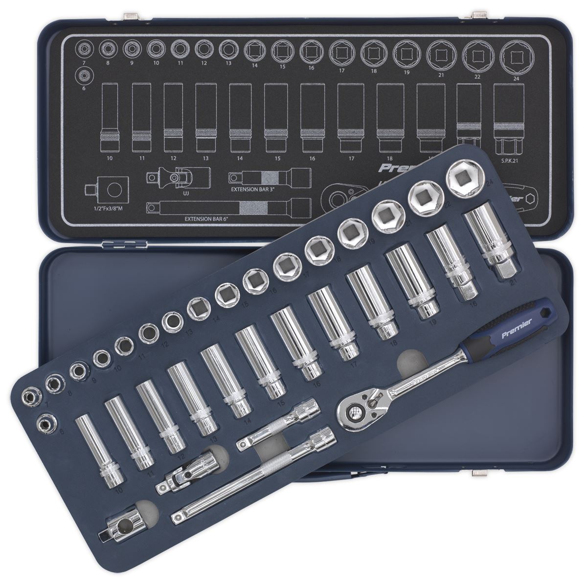 Sealey Metric Socket Set 34pc 3/8"Sq Drive Lock On 6pt Mirror Finish AK27481