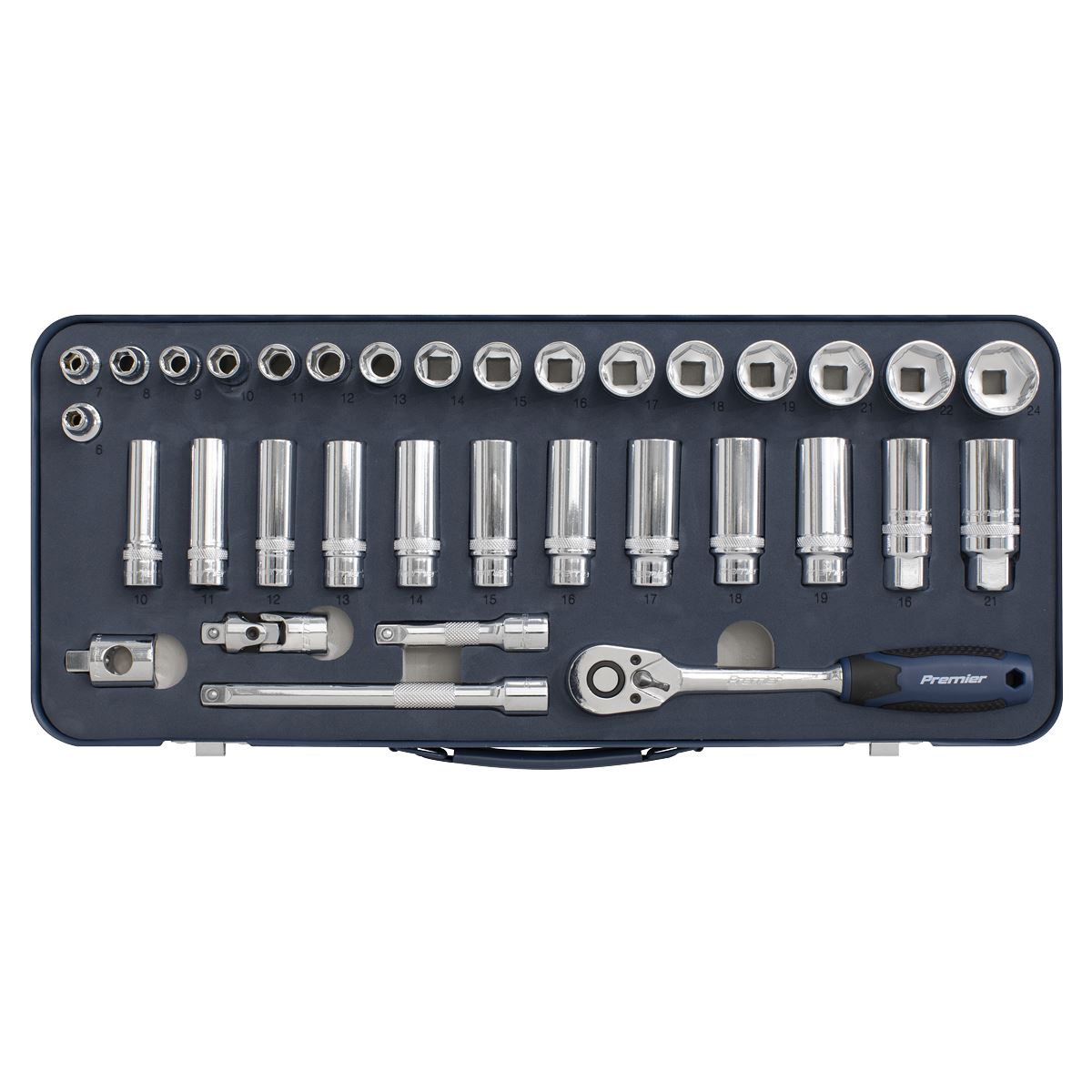 Sealey Metric Socket Set 34pc 3/8"Sq Drive Lock On 6pt Mirror Finish AK27481