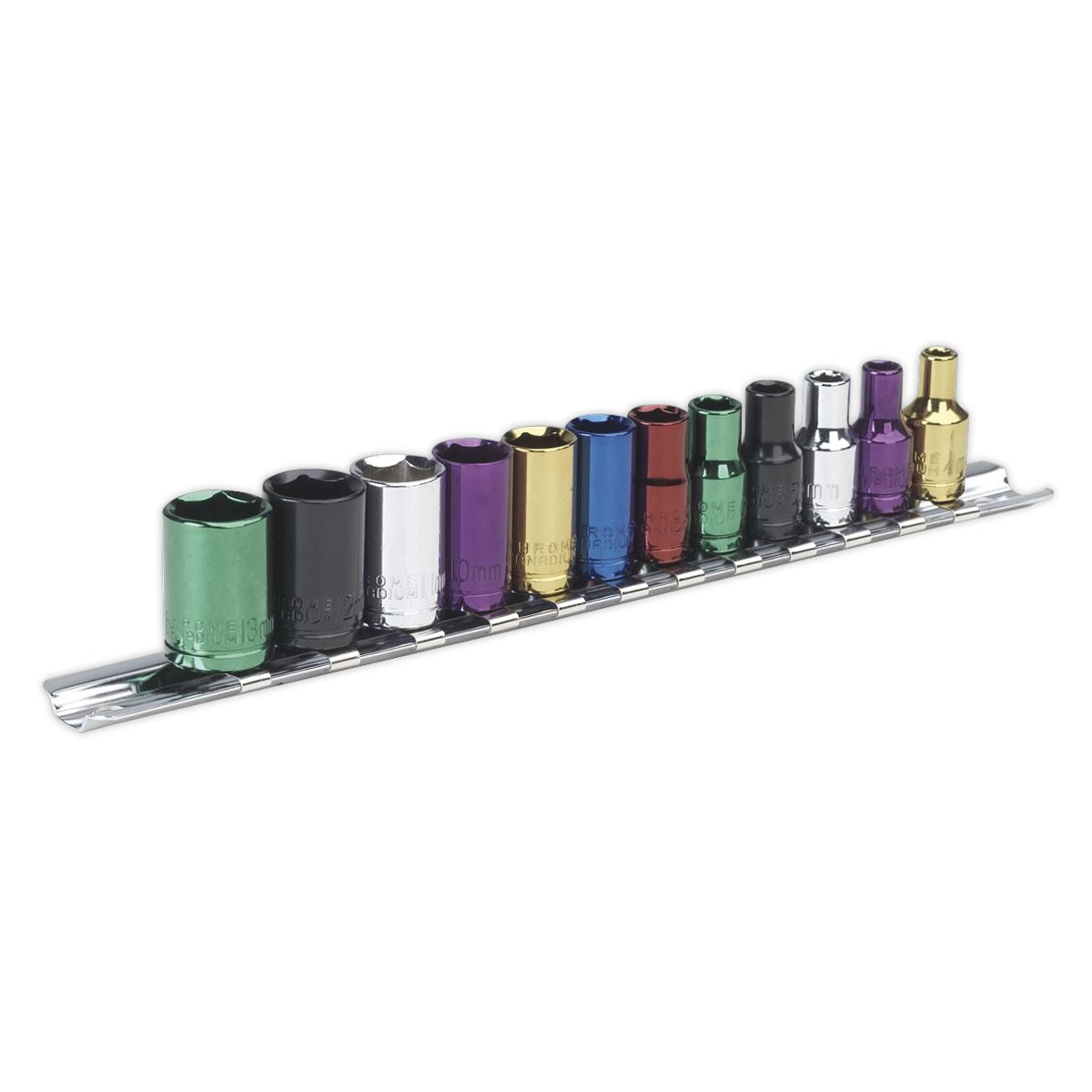 Sealey Metric Multi Coloured Socket Set 12pc 1/4"Sq Drive 6pt Standard AK282