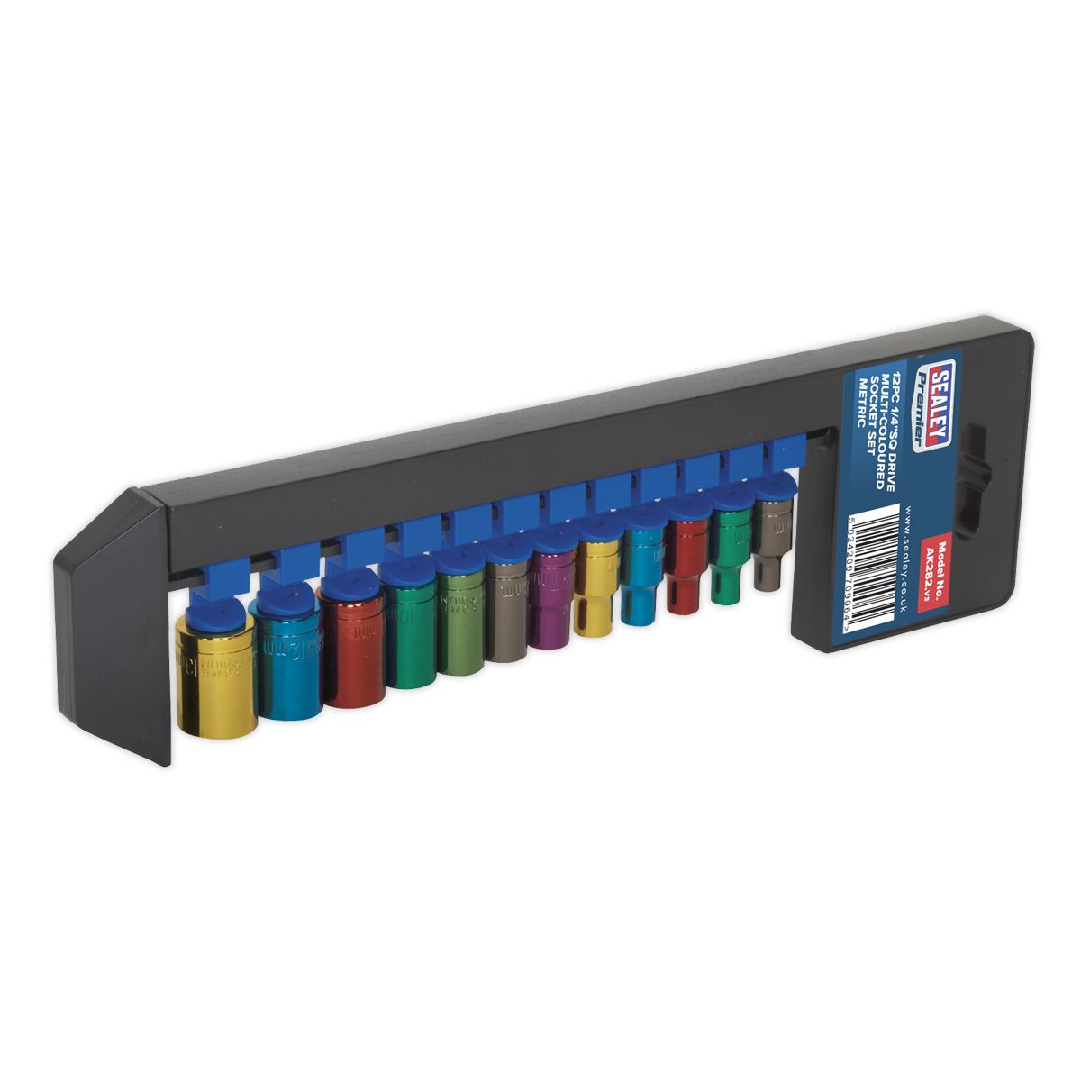 Sealey Metric Multi Coloured Socket Set 12pc 1/4"Sq Drive 6pt Standard AK282