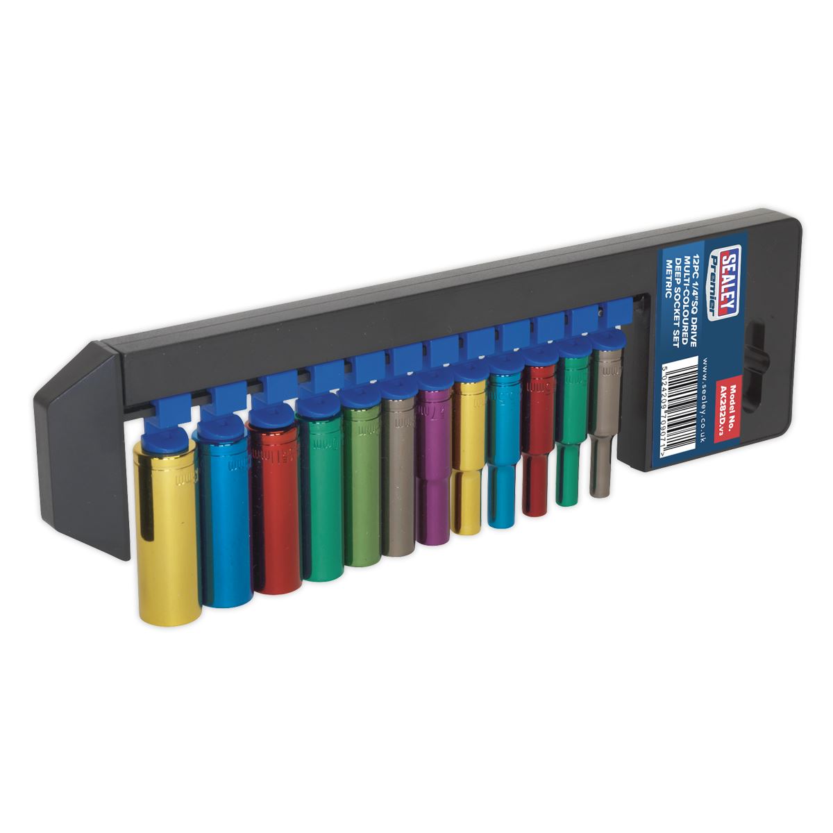 Sealey Metric Multi Coloured Socket Set 12pc 1/4"Sq Drive 6pt Deep AK282D