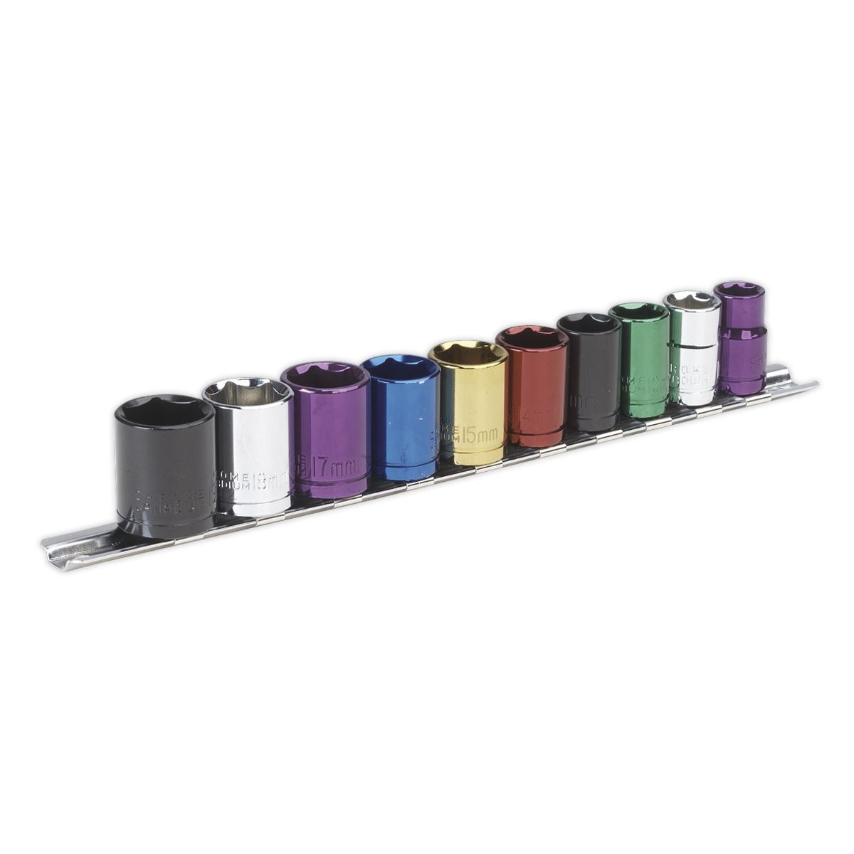 Sealey Metric Multi Coloured Socket Set 10pc 3/8"Sq Drive 6pt Standard AK285