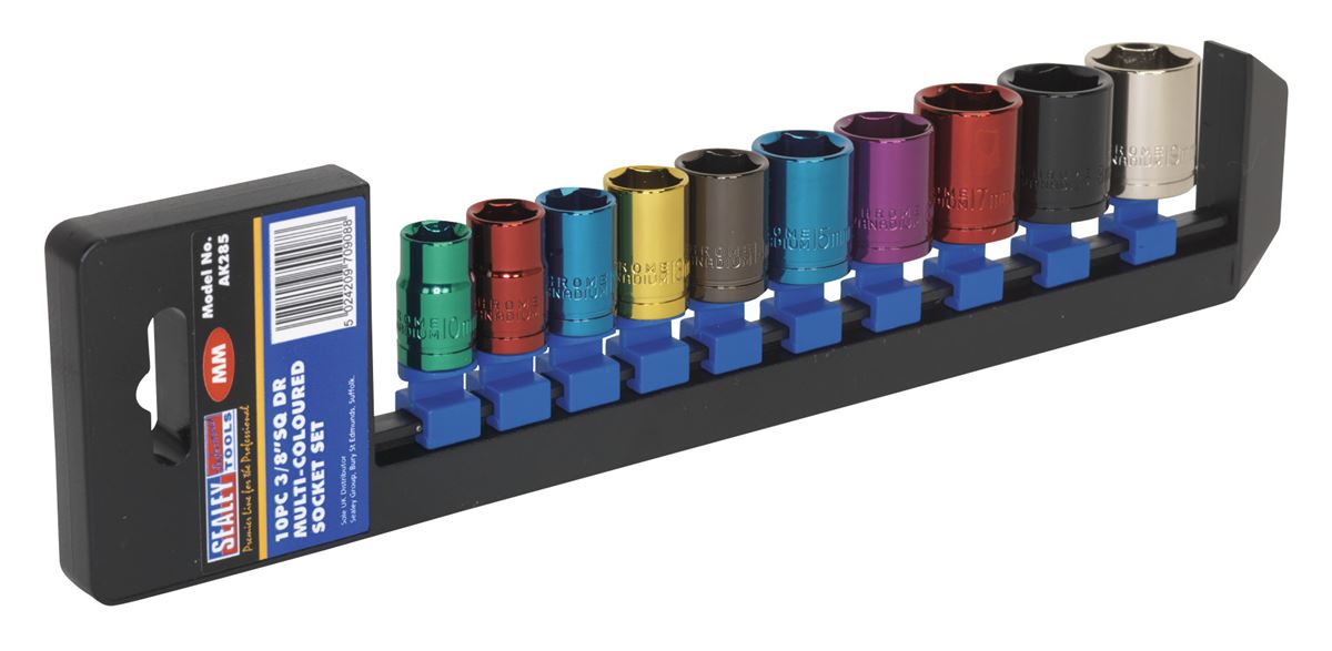 Sealey Metric Multi Coloured Socket Set 10pc 3/8"Sq Drive 6pt Standard AK285