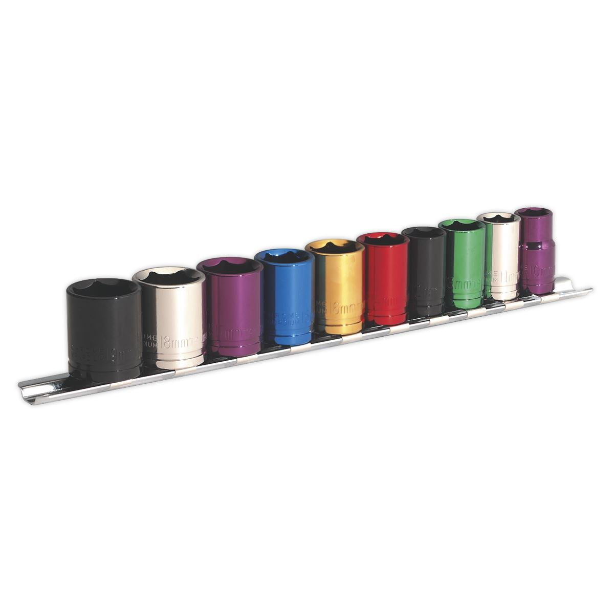 Sealey Metric Multi Coloured Socket Set 10pc 3/8"Sq Drive 6pt Standard AK285