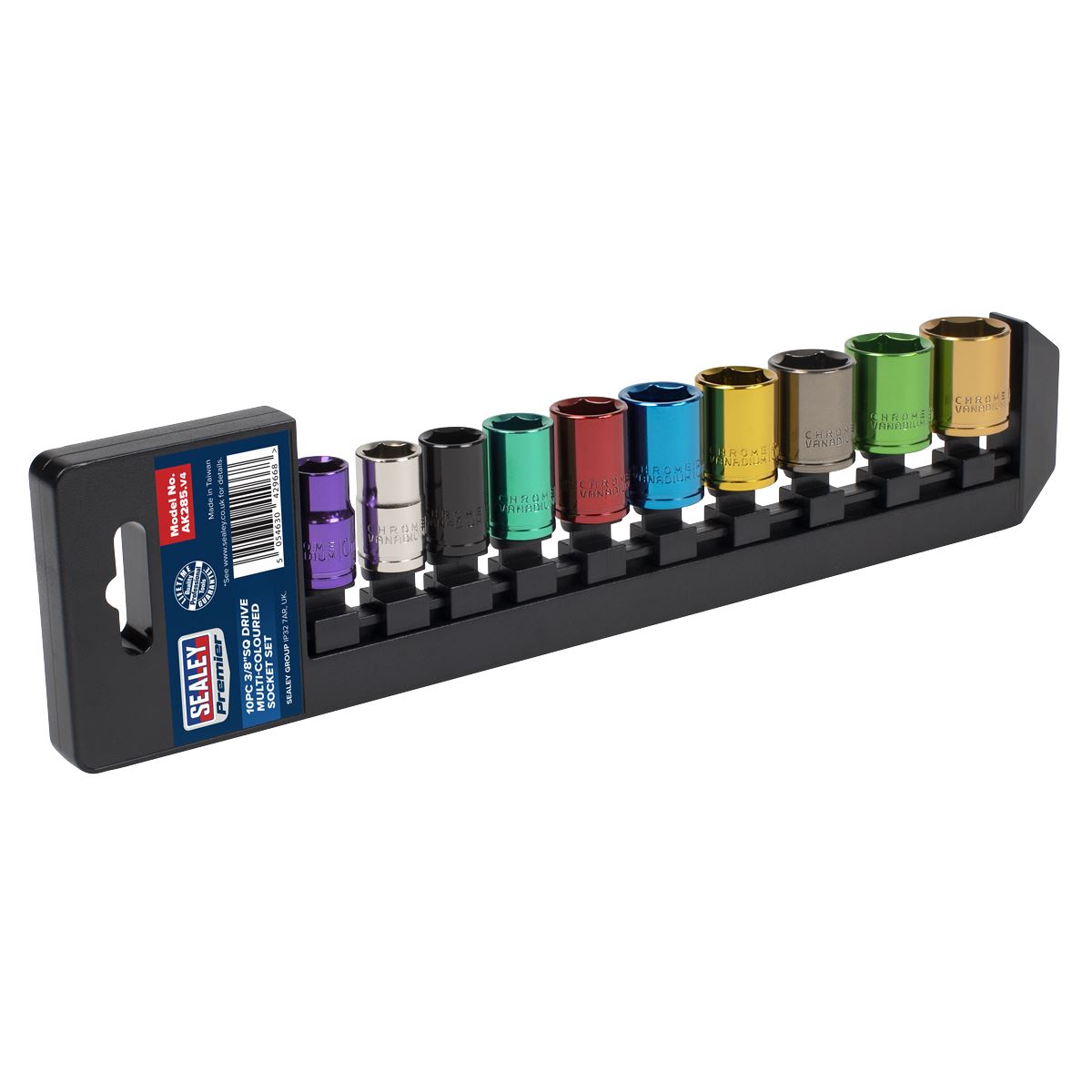 Sealey Metric Multi Coloured Socket Set 10pc 3/8"Sq Drive 6pt Standard AK285
