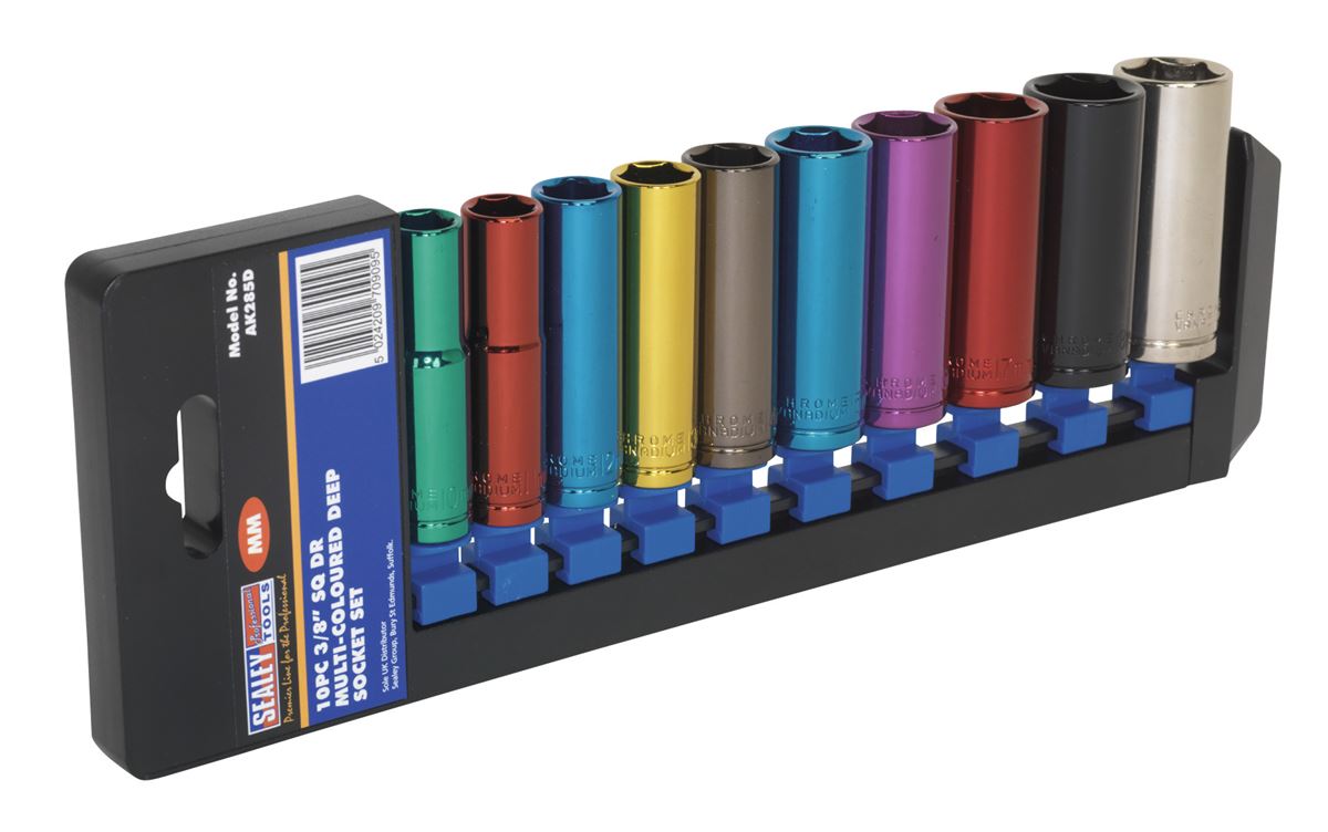 Sealey Metric Multi Coloured Socket Set 10pc 3/8"Sq Drive 6pt Deep AK285D