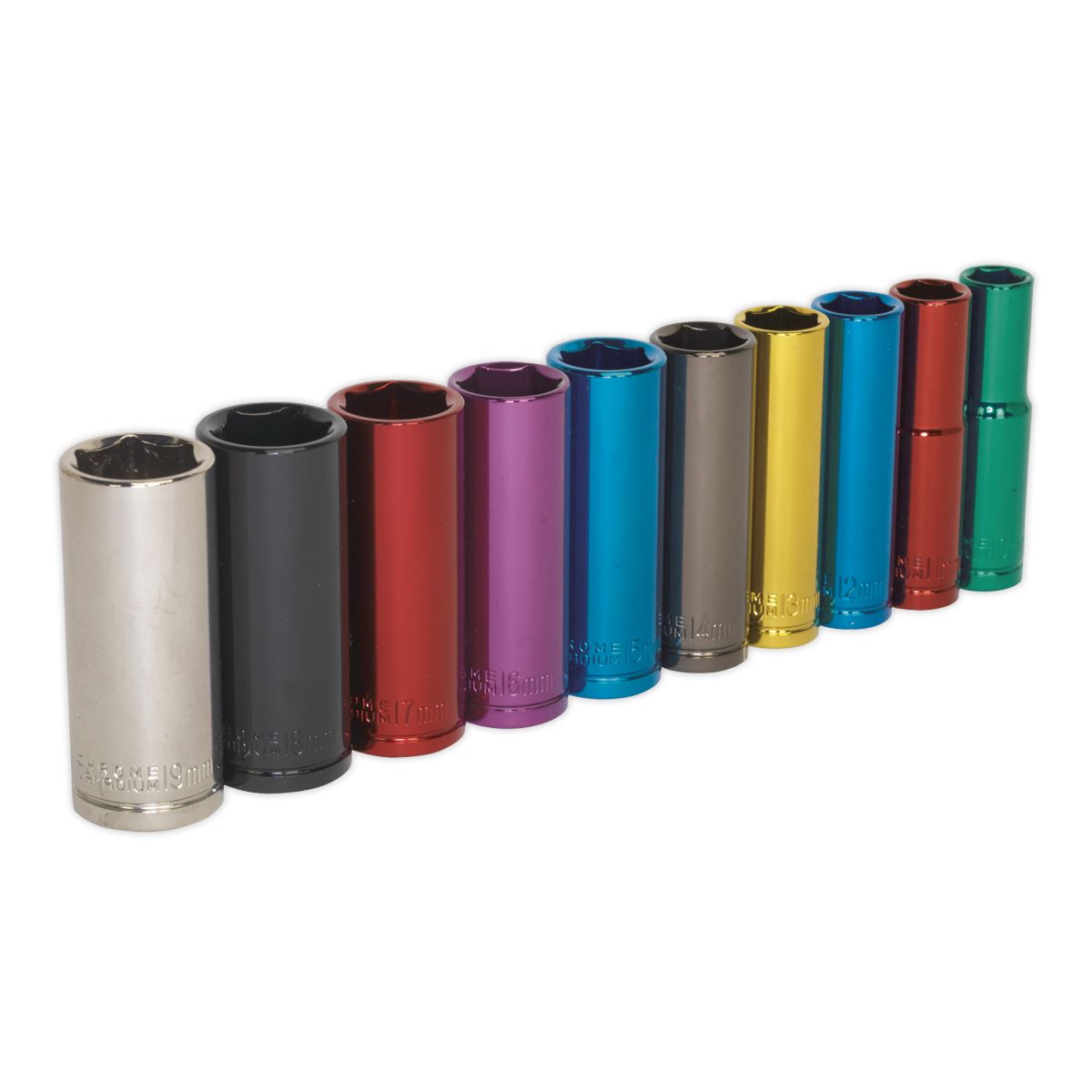 Sealey Metric Multi Coloured Socket Set 10pc 3/8"Sq Drive 6pt Deep AK285D