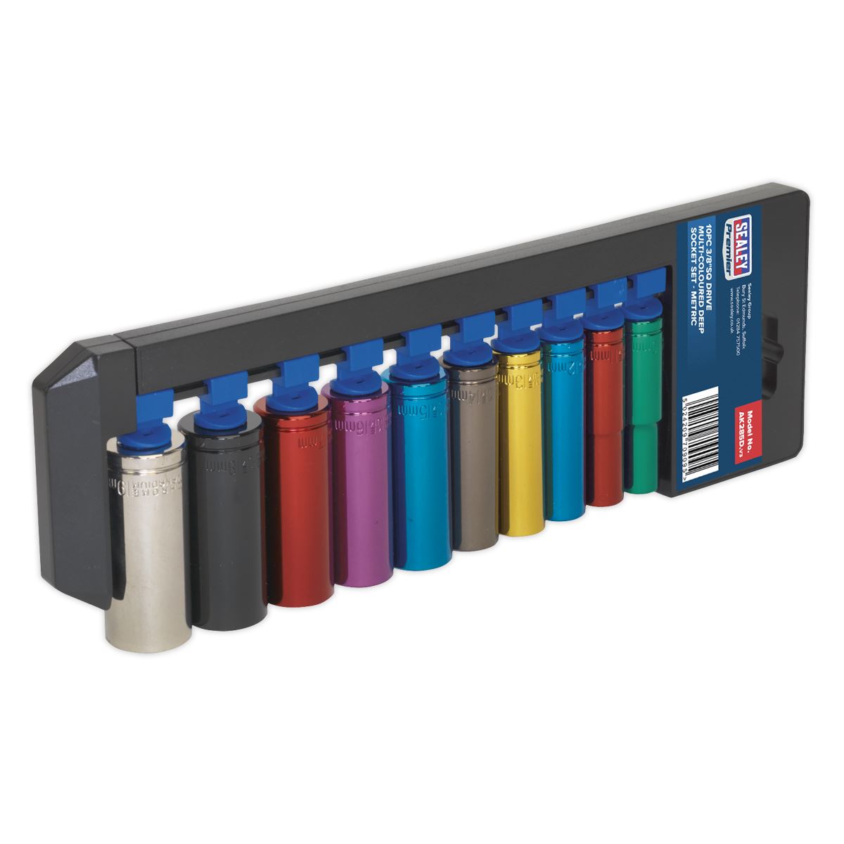 Sealey Metric Multi Coloured Socket Set 10pc 3/8"Sq Drive 6pt Deep AK285D
