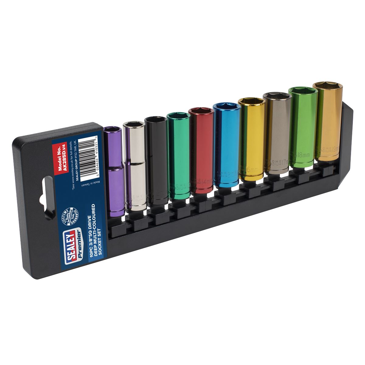 Sealey Metric Multi Coloured Socket Set 10pc 3/8"Sq Drive 6pt Deep AK285D