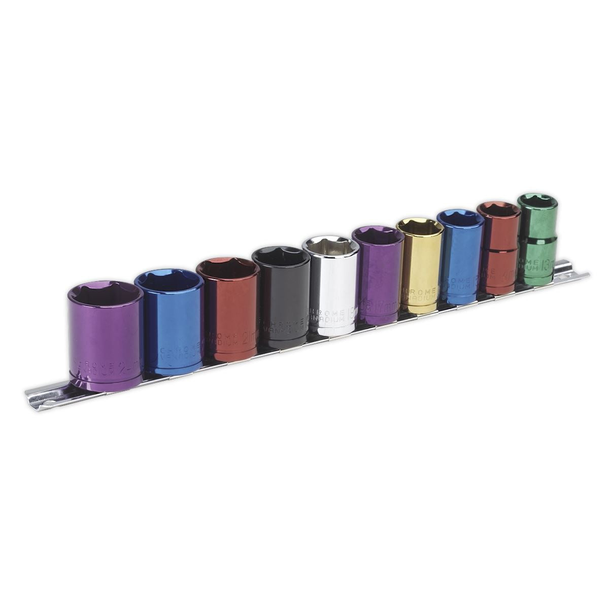 Sealey Metric Multi Coloured Socket Set 10pc 1/2"Sq Drive 6pt Standard AK288