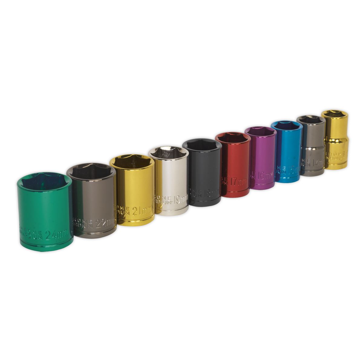 Sealey Metric Multi Coloured Socket Set 10pc 1/2"Sq Drive 6pt Standard AK288