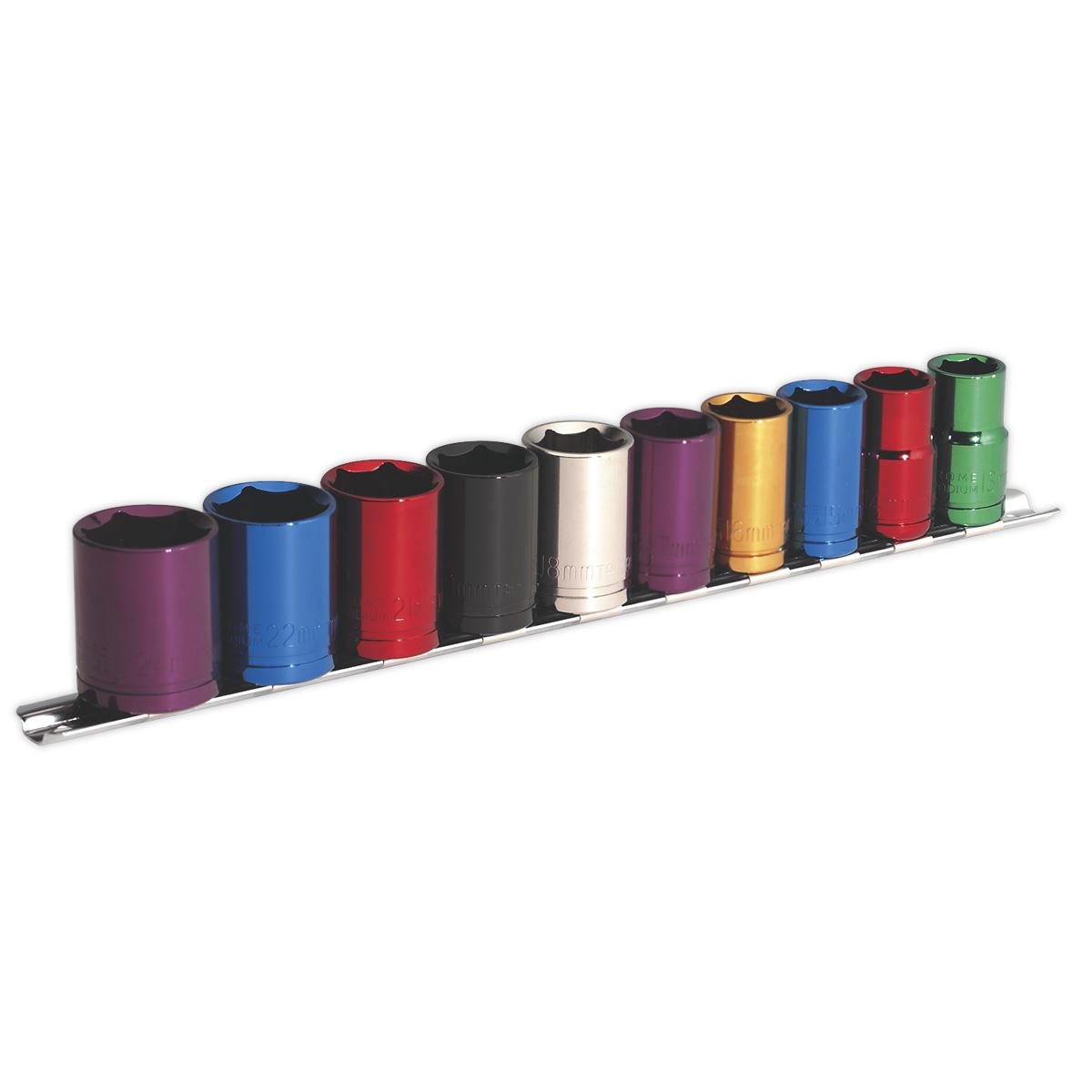 Sealey Metric Multi Coloured Socket Set 10pc 1/2"Sq Drive 6pt Standard AK288