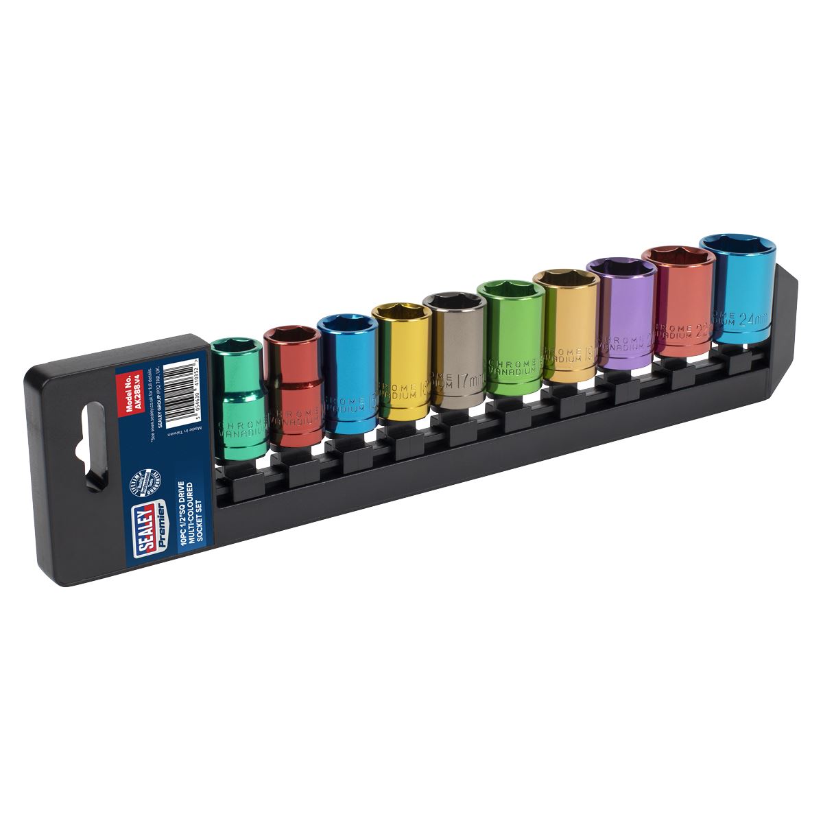 Sealey Metric Multi Coloured Socket Set 10pc 1/2"Sq Drive 6pt Standard AK288