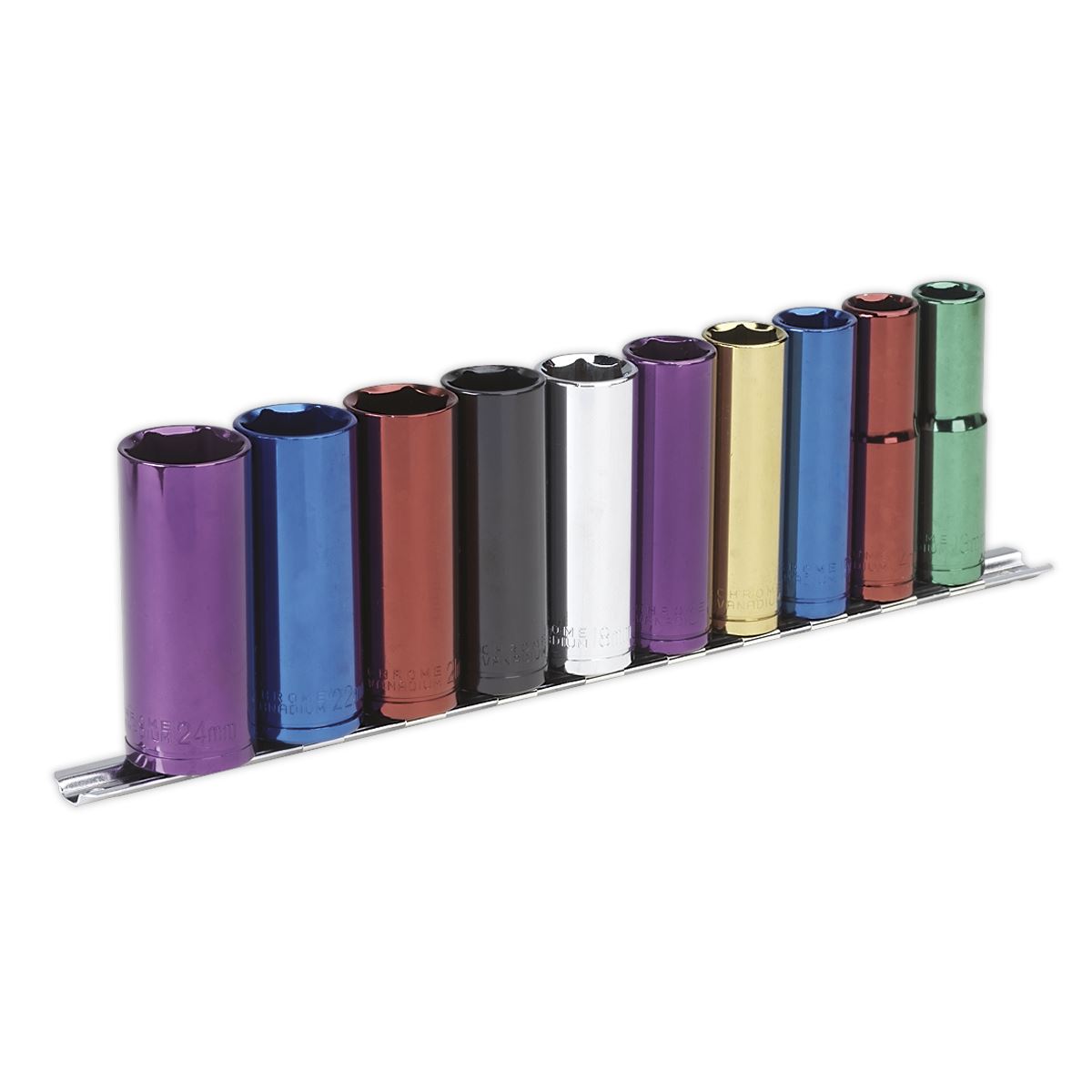 Sealey Metric Multi Coloured Socket Set 10pc 1/2"Sq Drive 6pt Deep AK288D