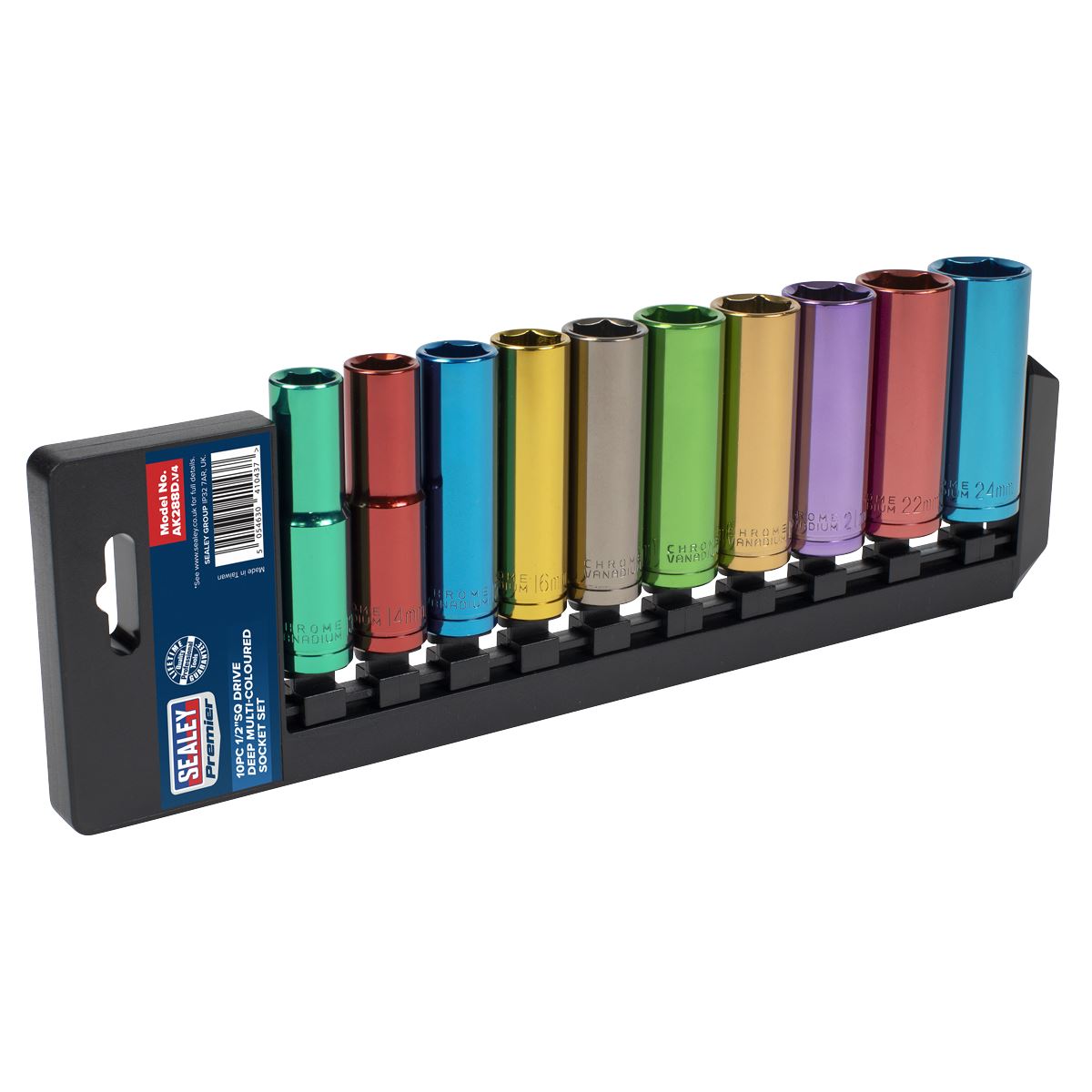 Sealey Metric Multi Coloured Socket Set 10pc 1/2"Sq Drive 6pt Deep AK288D