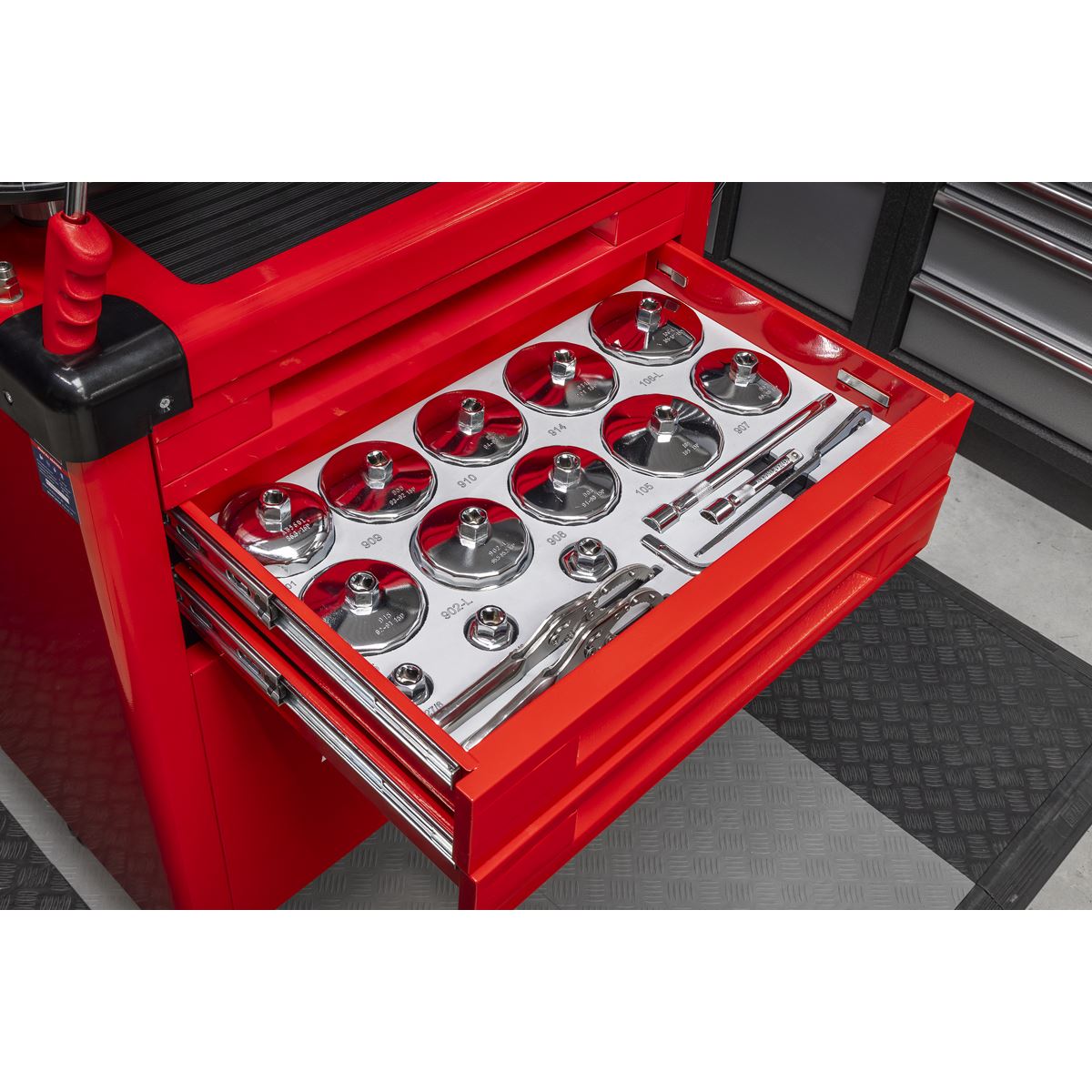 Sealey Mobile Oil Draining Station With 61pc Filter Removal Tool Set AK470DX