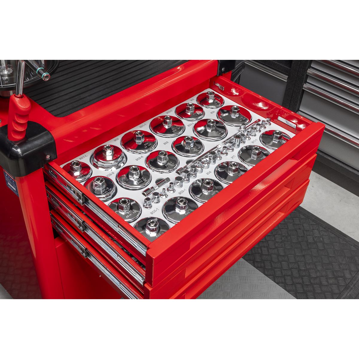 Sealey Mobile Oil Draining Station With 61pc Filter Removal Tool Set AK470DX