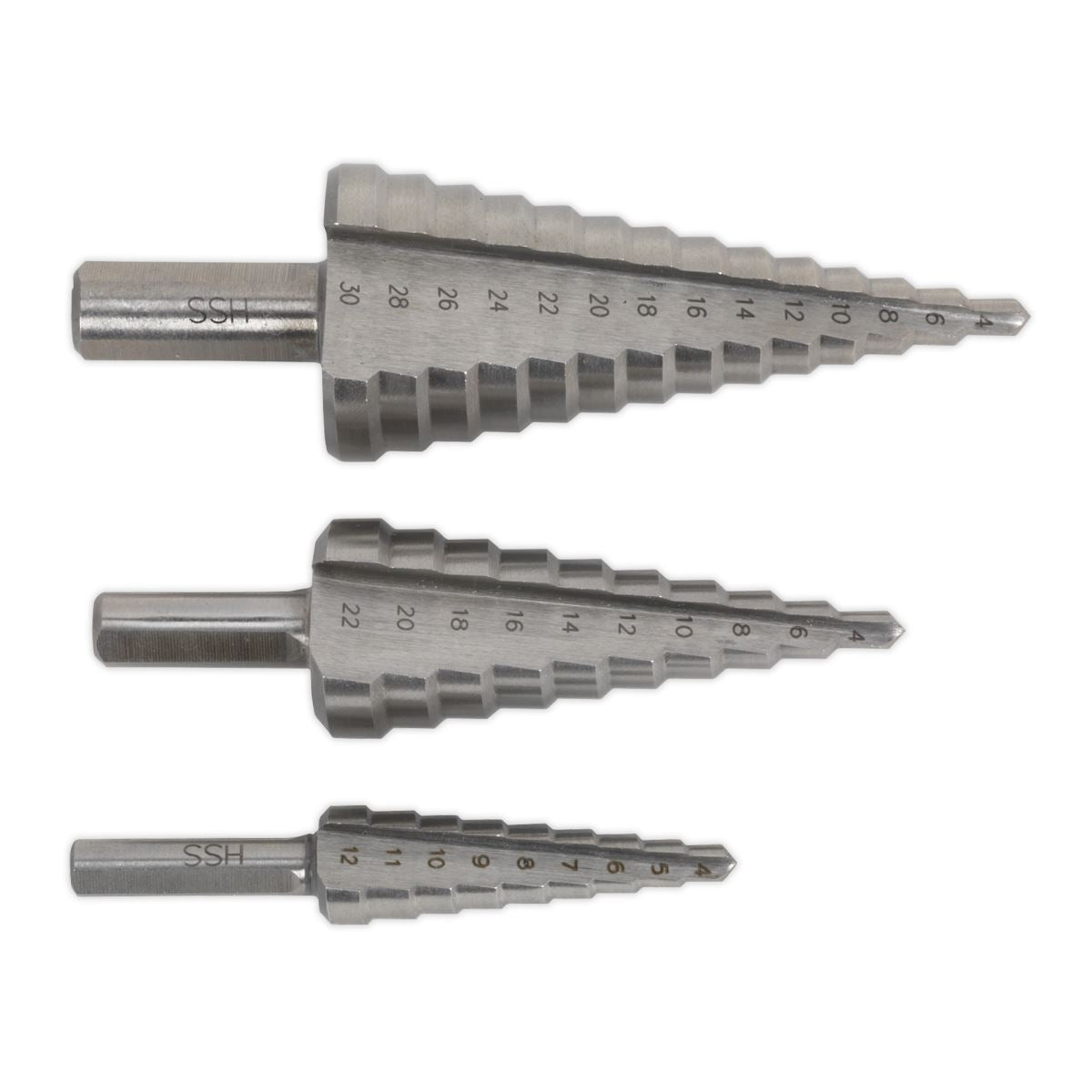 Sealey HSS M2 Step Drill Bit Set 3pc Double Flute AK4733