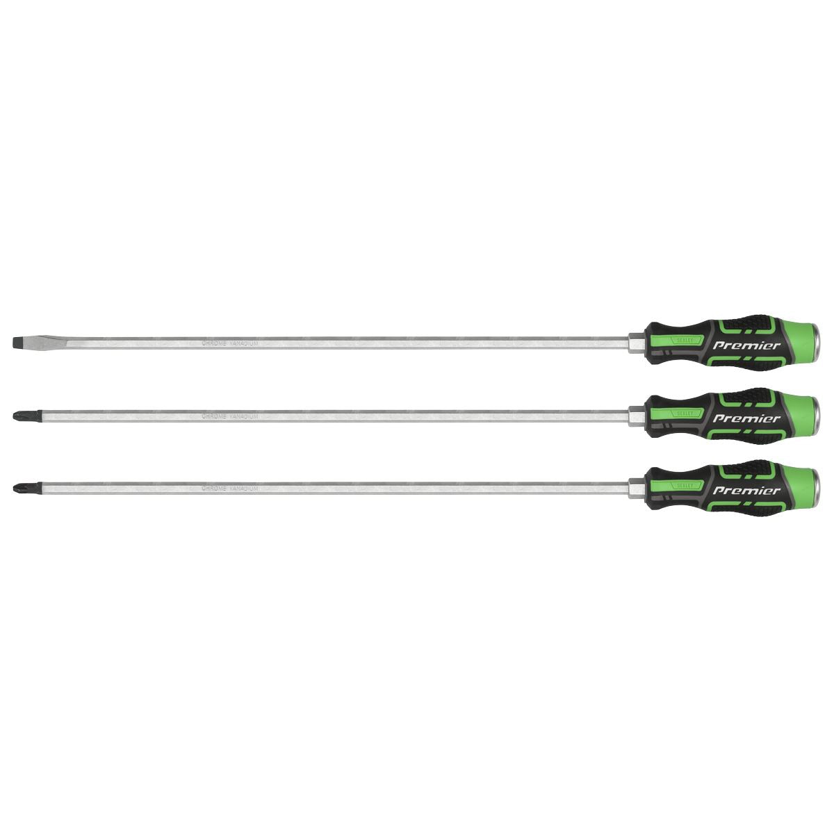 Sealey Extra-Long Hammer-Thru Screwdriver Set Hi-Vis Green 450mm 3pc AK4942HV