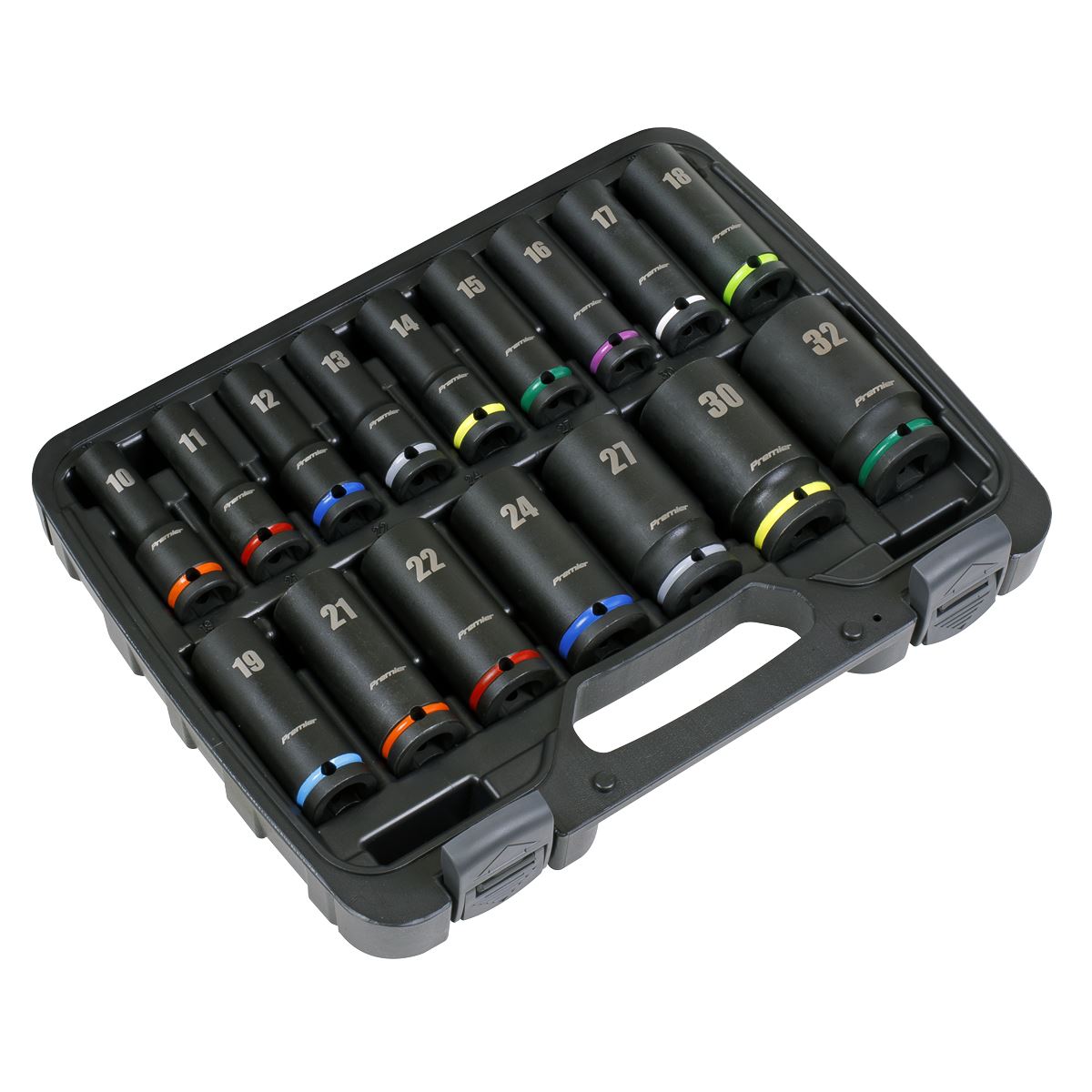 Sealey Metric Deep Impact Socket Set 16pc 1/2Sq Drive 6-point WallDrive AK5818M