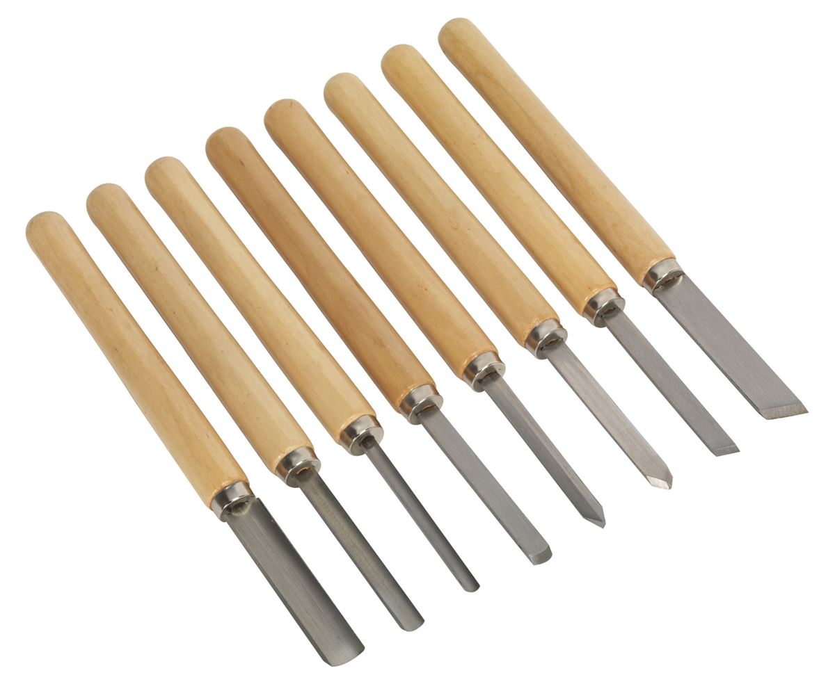 Sealey Wood Turning Chisel Set 8pc Softwood Handles Steel Shafts & TipsAK60/8