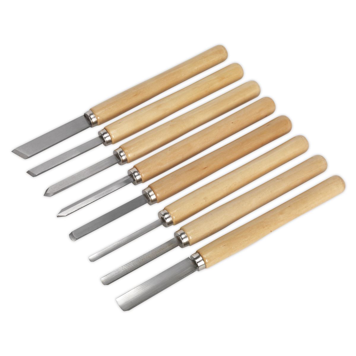 Sealey Wood Turning Chisel Set 8pc Softwood Handles Steel Shafts & TipsAK60/8