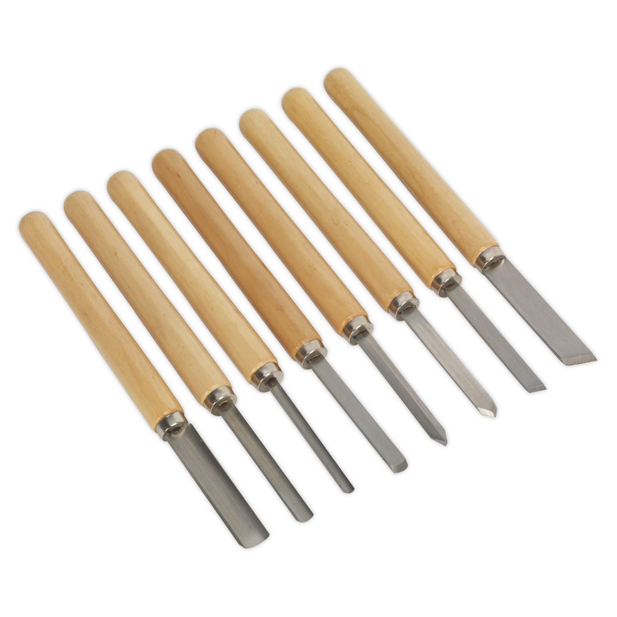 Sealey Wood Turning Chisel Set 8pc Softwood Handles Steel Shafts & TipsAK60/8