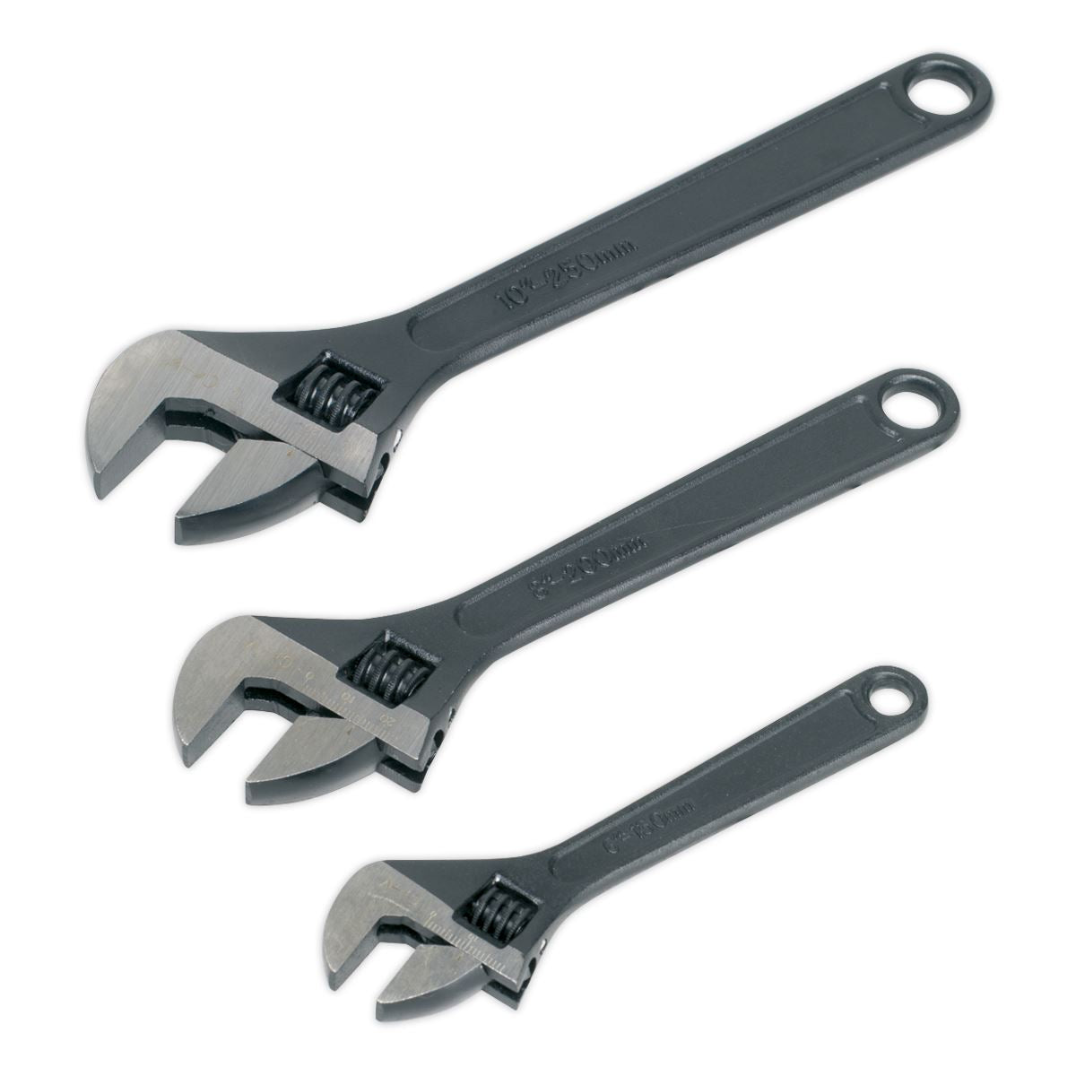Sealey Adjustable Wrench Set 3pc Size 150 200 and 250mm Black Phosphate AK607