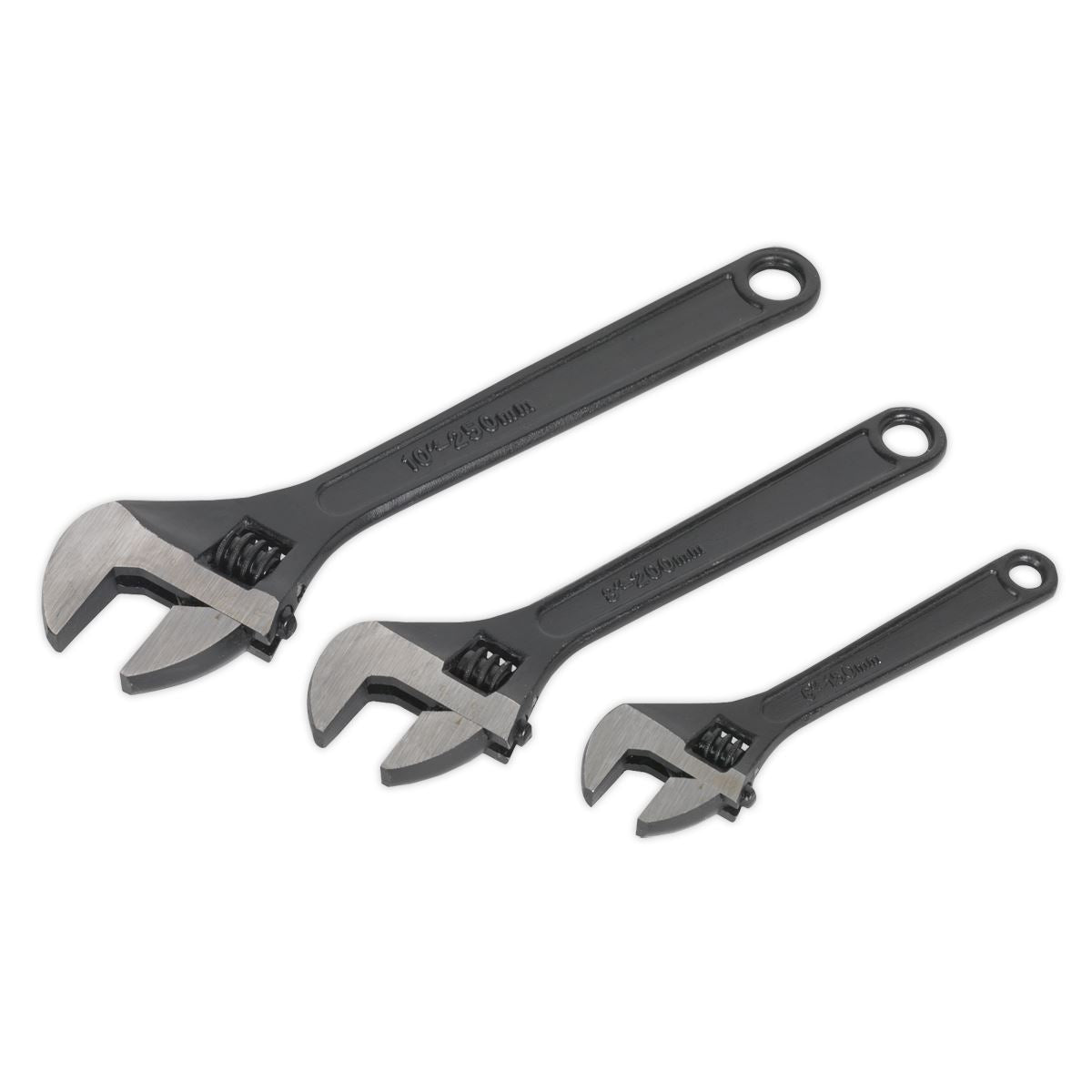 Sealey Adjustable Wrench Set 3pc Size 150 200 and 250mm Black Phosphate AK607