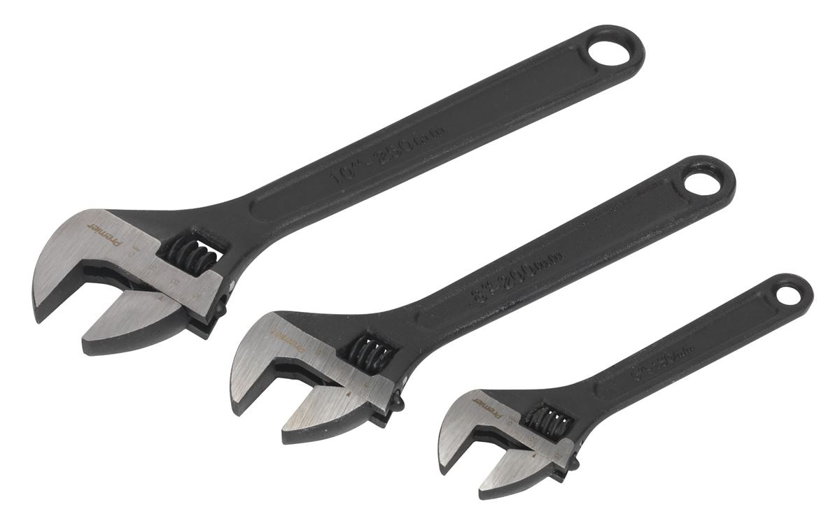 Sealey Adjustable Wrench Set 3pc Size 150 200 and 250mm Black Phosphate AK607