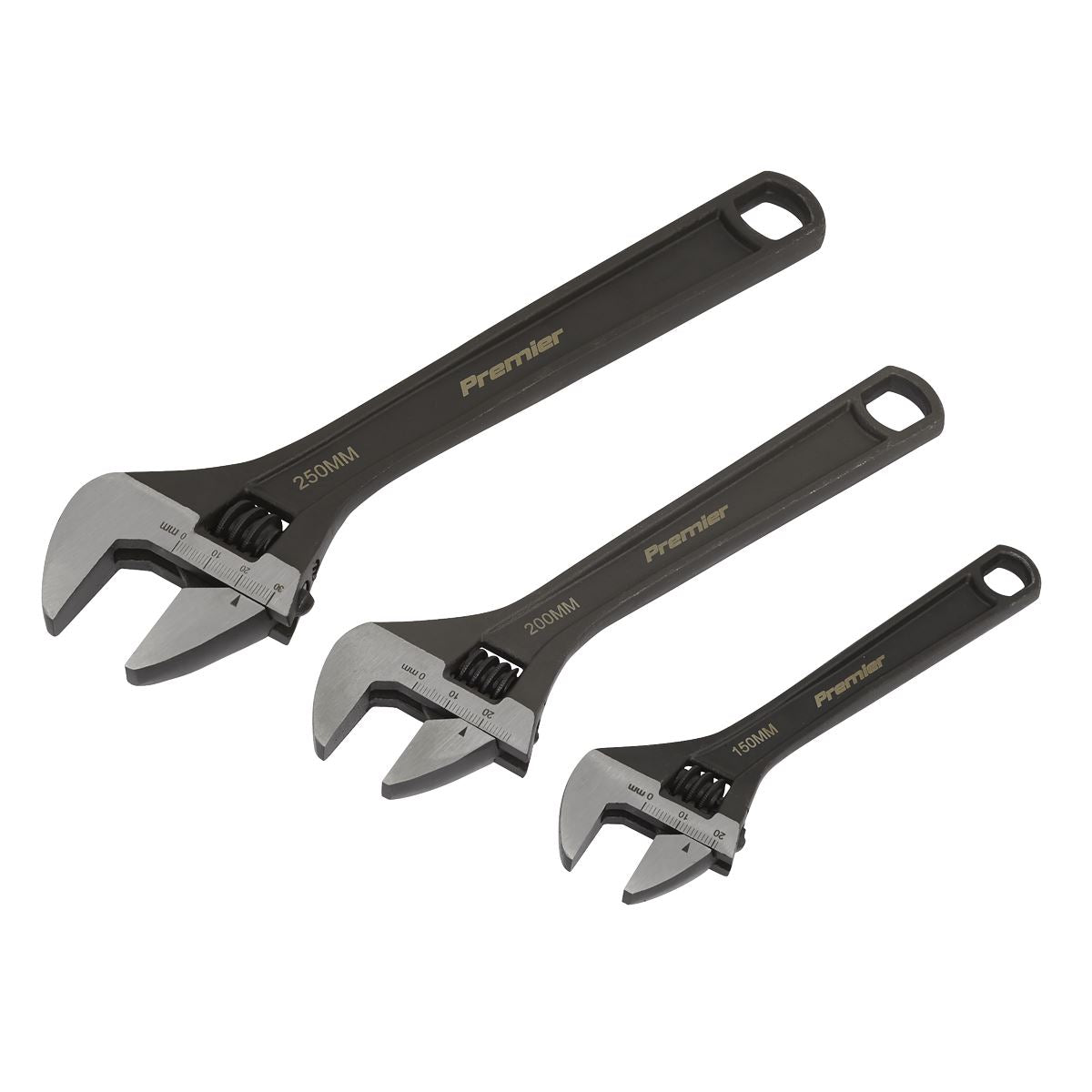 Sealey Adjustable Wrench Set 3pc Size 150 200 and 250mm Black Phosphate AK607
