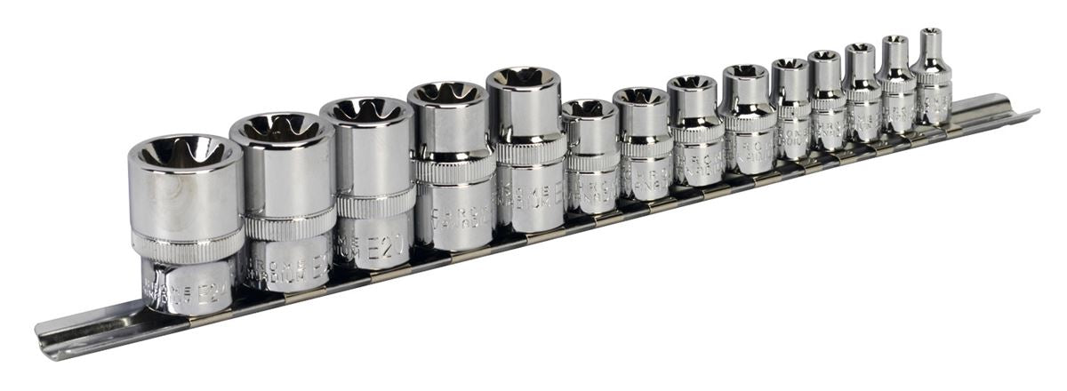Sealey Torx Star Socket Set 14pc 1/4" 3/8" & 1/2"Sq Drive E4-E24 AK618