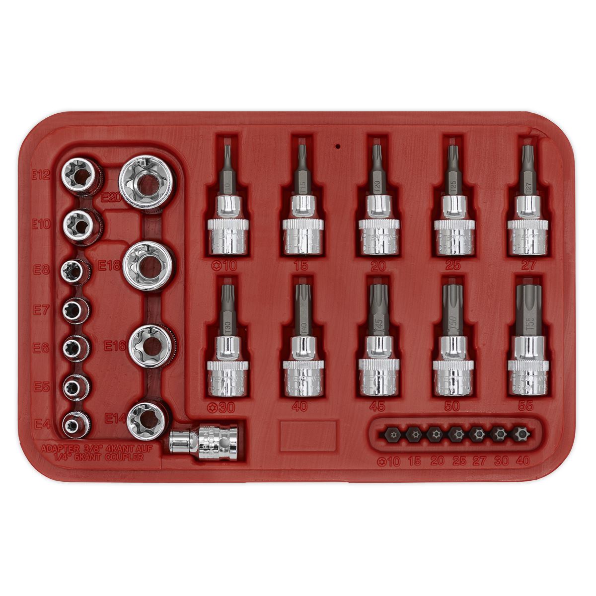 Sealey TRX-Star* Socket & Security Bit Set 29pc 1/4"Sq & 3/8"Sq Drive AK6193