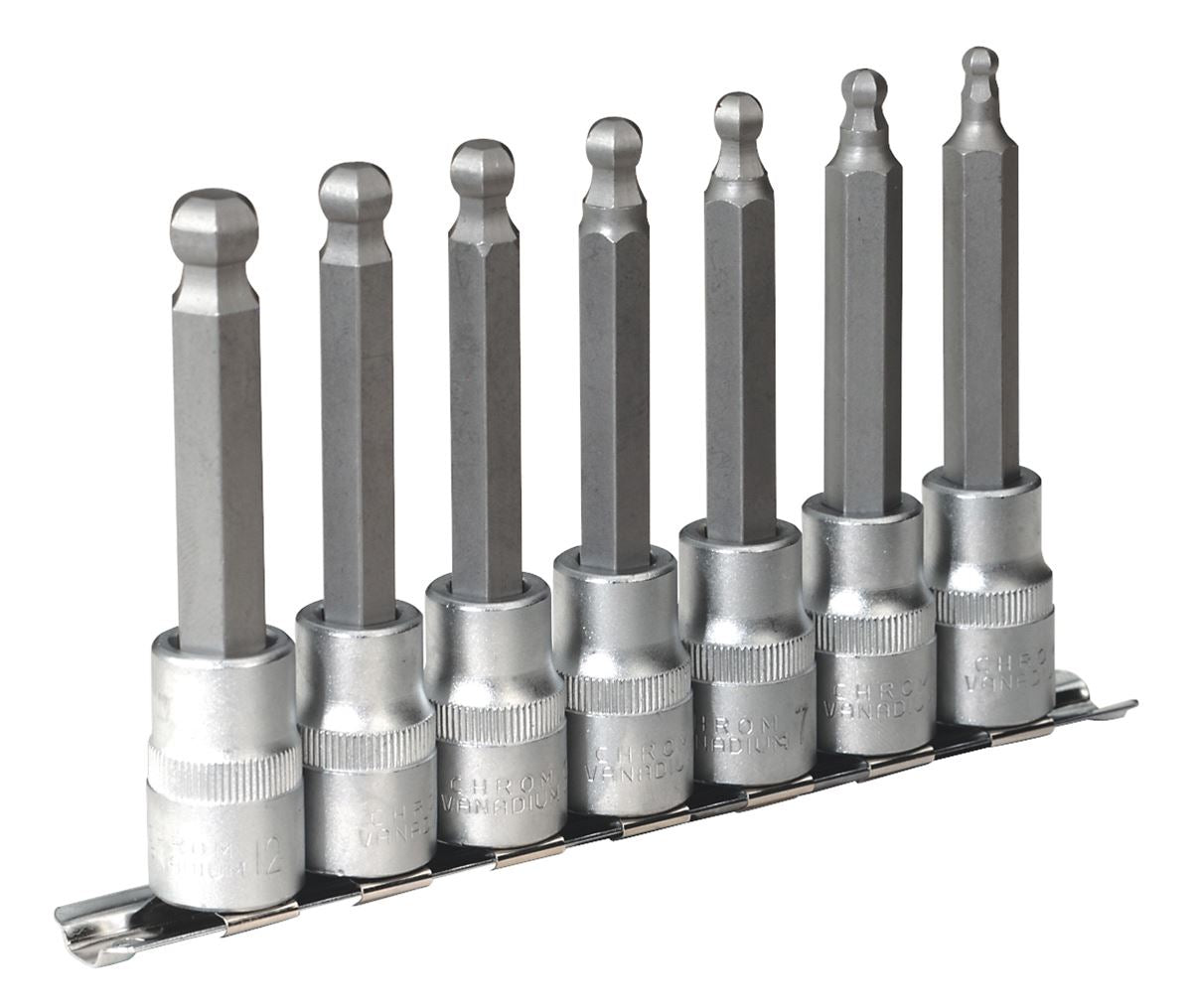 Sealey Ball-End Hex Socket Bit Set 7pc 100mm 1/2"Sq Drive Metric AK622