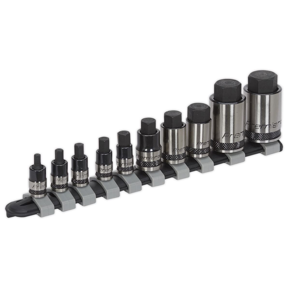 Sealey Hex Socket Bit Set 10pc Stubby 1/4", 3/8" & 1/2"Sq Drive Black Series AK6229B