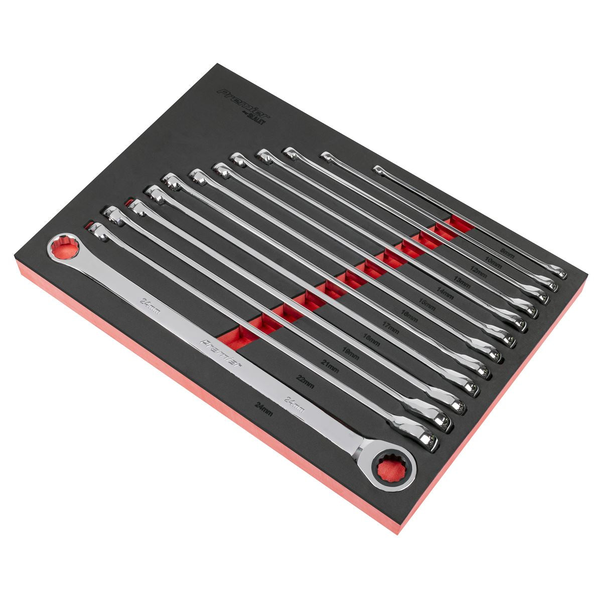 Sealey Premier Extra Long Double Ring Ratchet Fixed Spanner Set 13pc AK63190